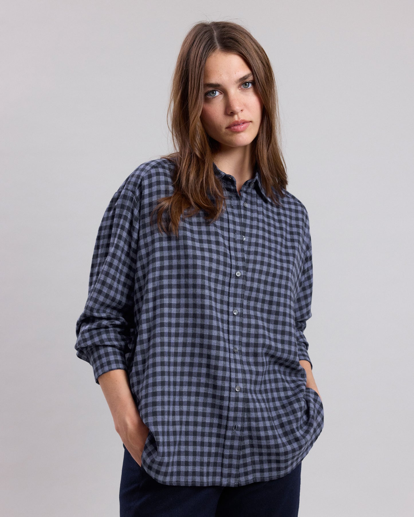 Chemise Femme en laine mélangée imprimé à carreaux Bleu Cinema