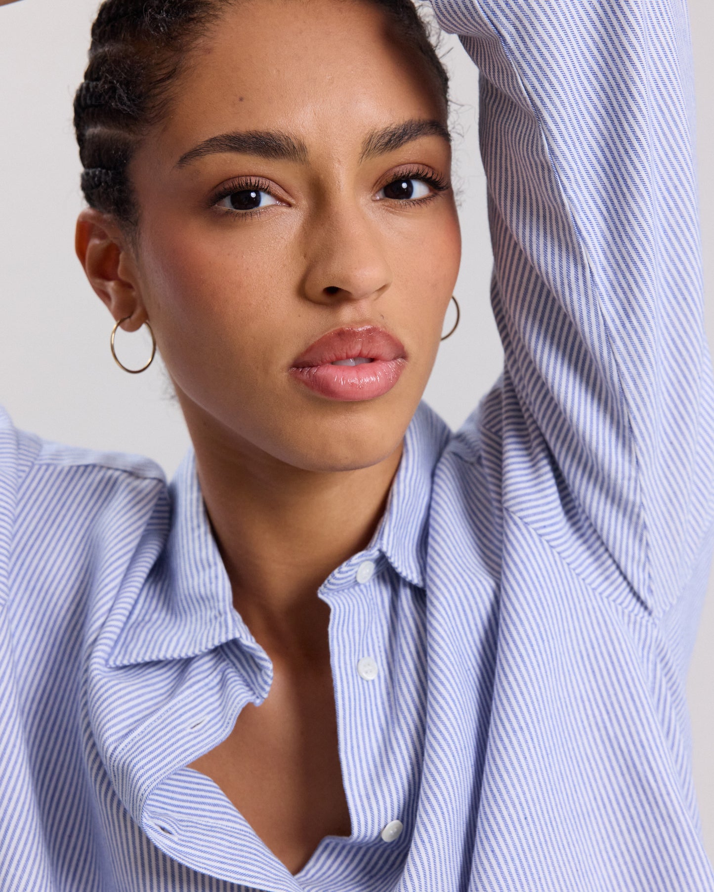 Chemise Femme en gabardine de coton à rayures Bleu & Blanc Cinema BCCE633-01