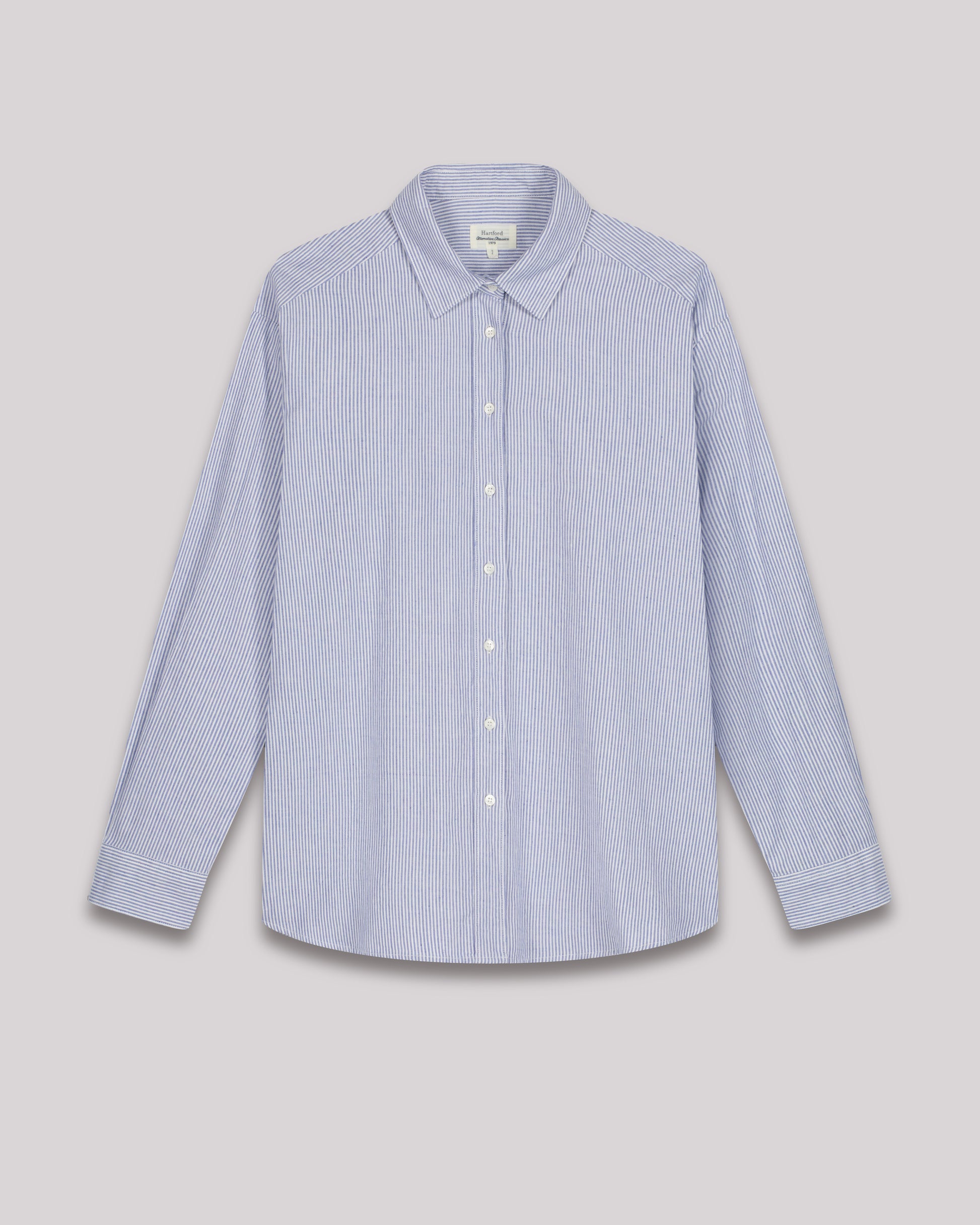 Chemise Femme en gabardine de coton à rayures Bleu & Blanc Cinema BCCE633-01