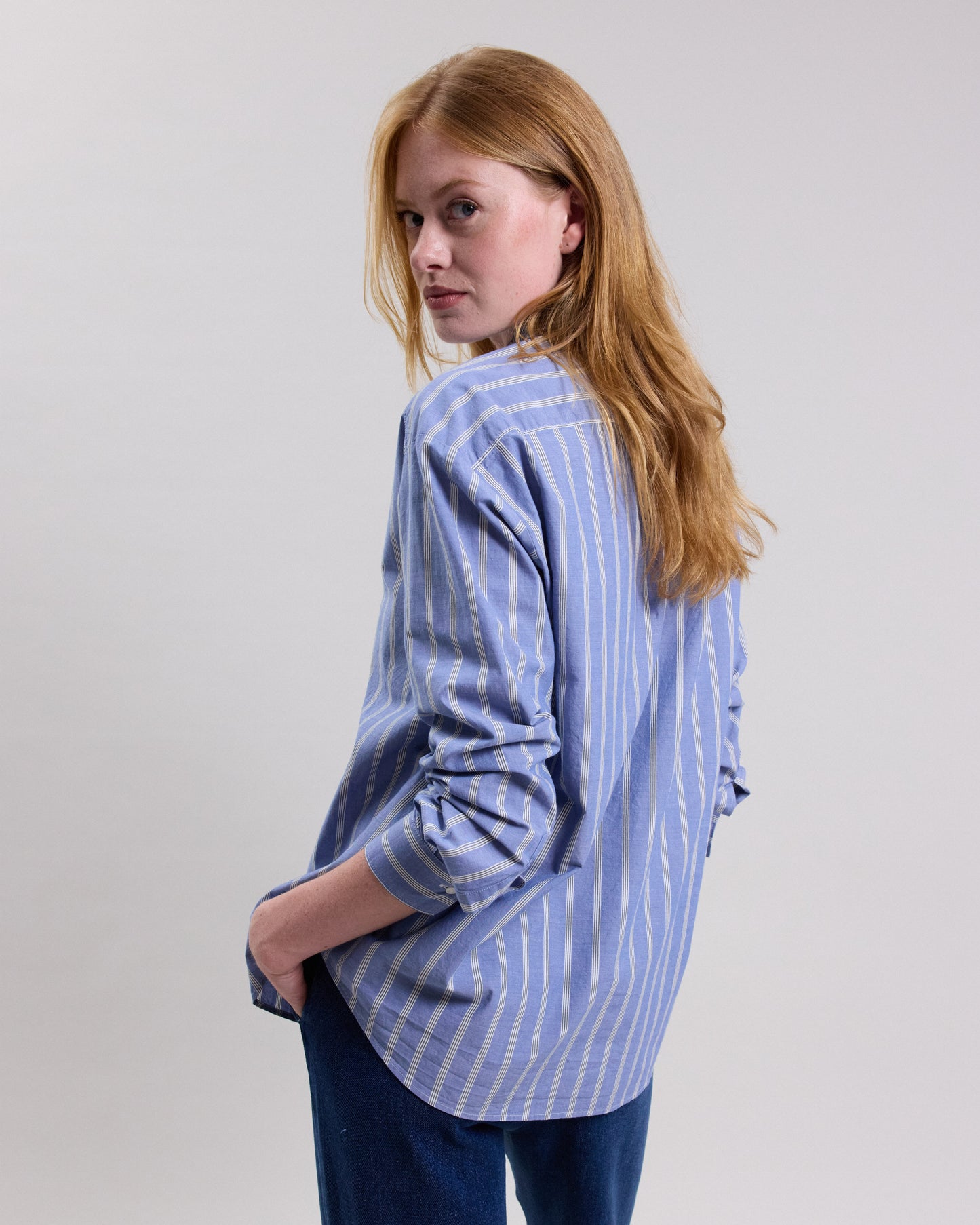 Cinema Women's blue striped cotton poplin Shirt