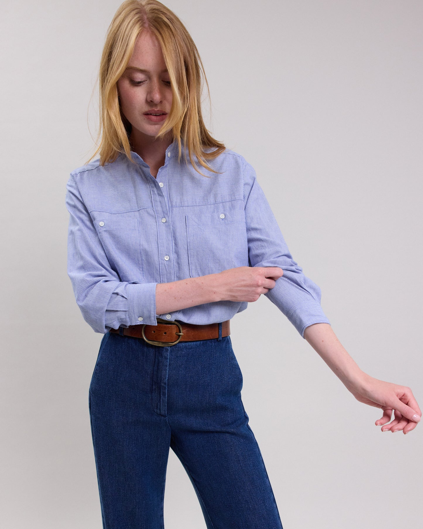 Cloud Women's blue striped cotton Shirt