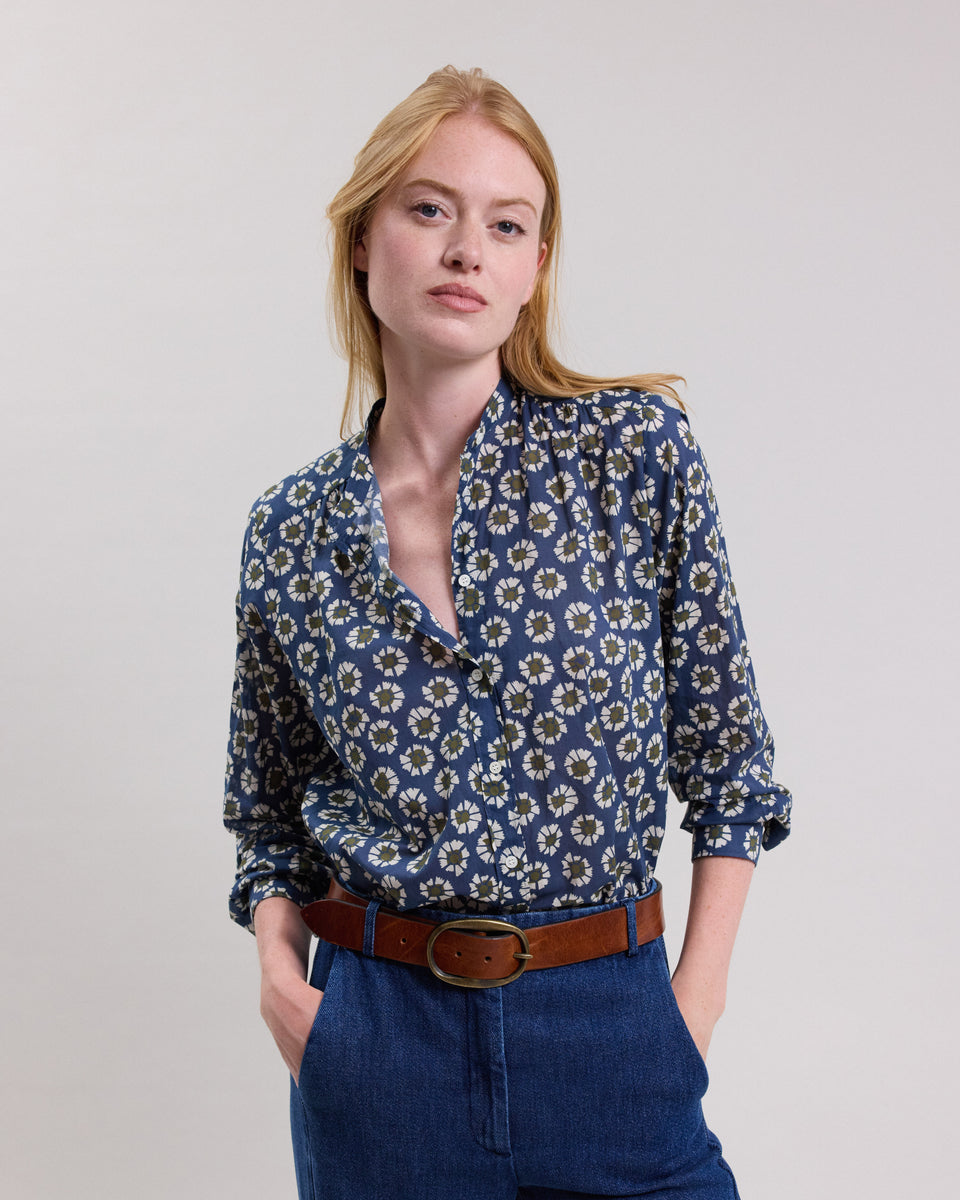 Chemise Femme en coton imprimé fleurs Bleu Coda - Image alternative