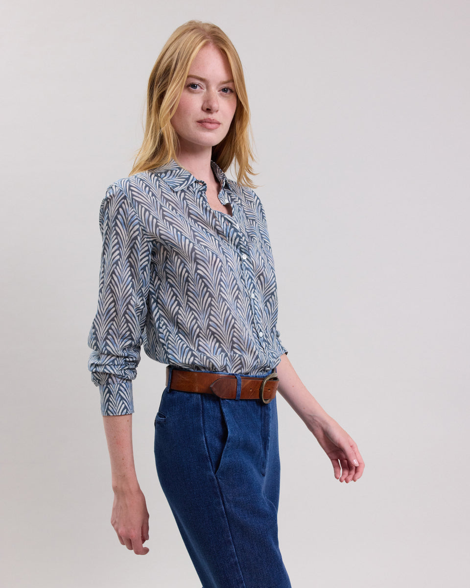 Coraz Women's blue leaf print cotton Shirt - Image principale