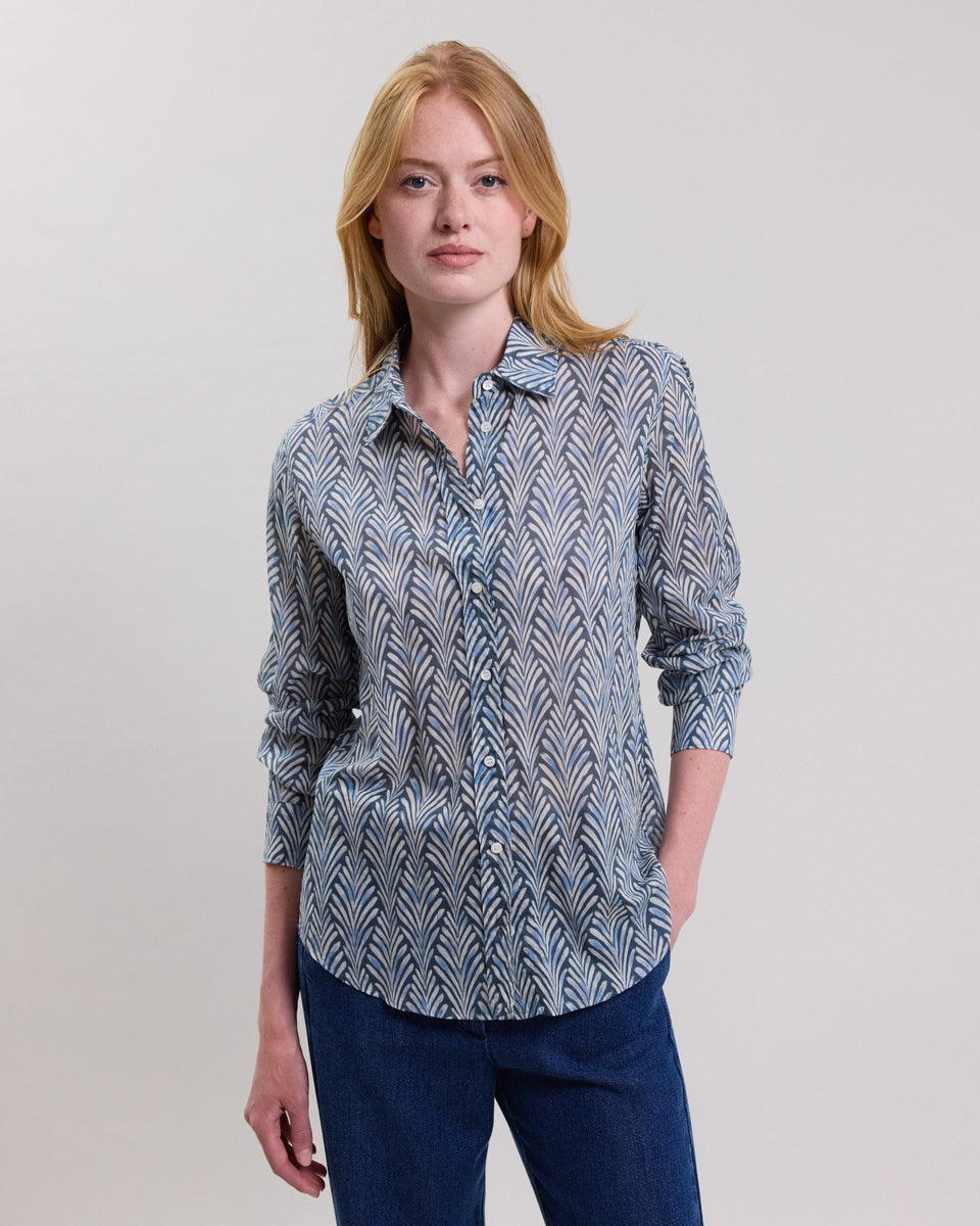 Chemise Femme en coton imprimé feuilles Bleu Coraz - Image alternative