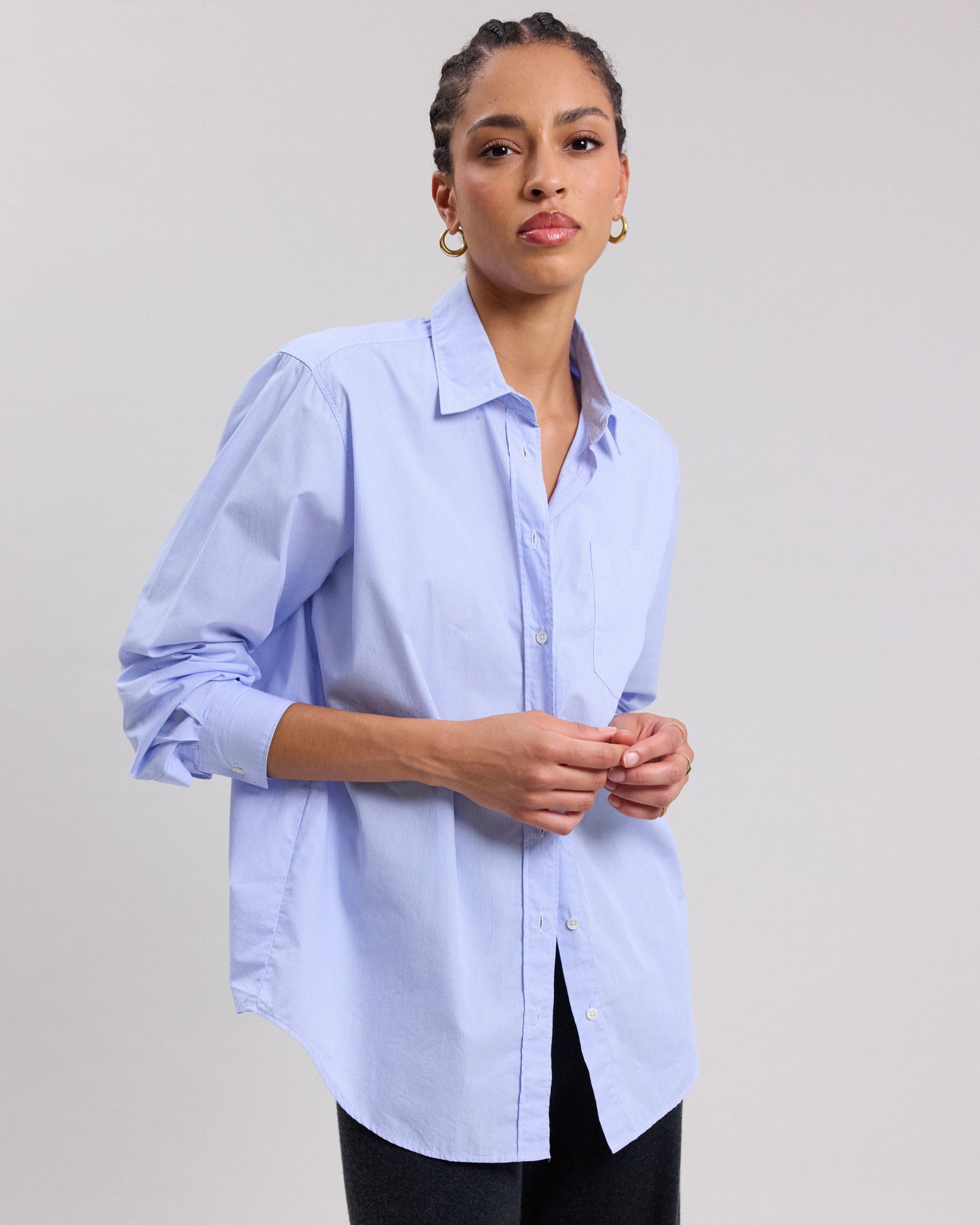 Chemise Femme en popeline de coton à rayures Bleu Clair & Blanc Cover BCCJ634-02