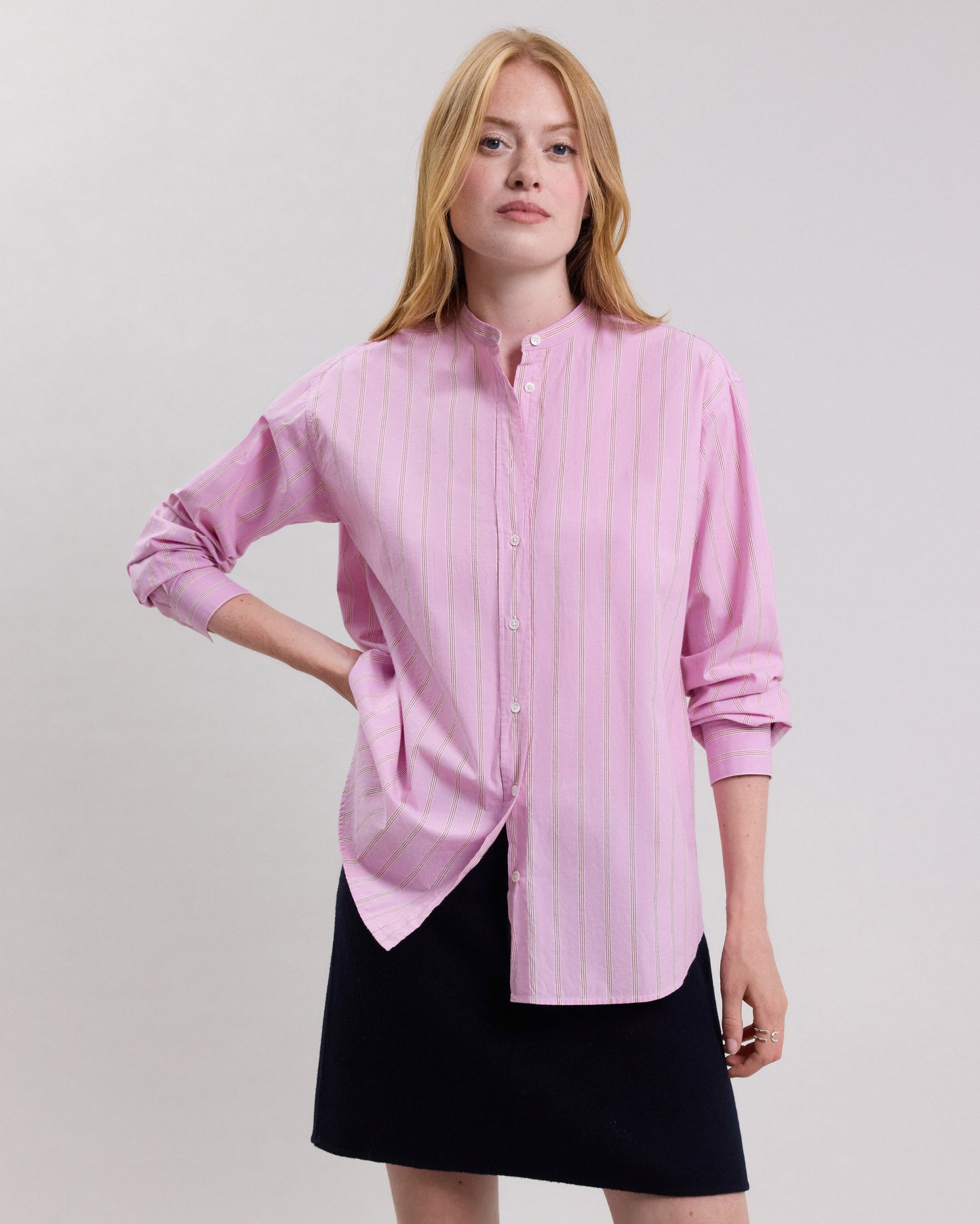 Chemise Femme en popeline de coton à rayures Rose Cristal