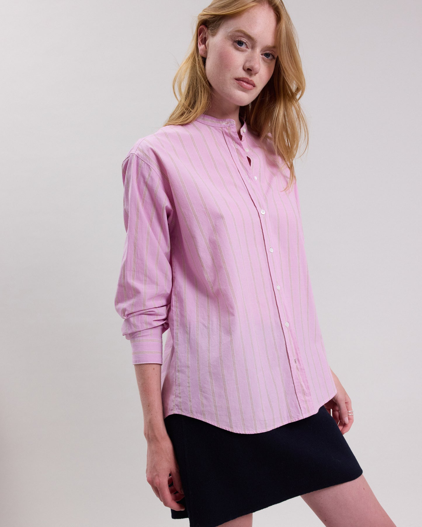 Chemise Femme en popeline de coton à rayures Rose Cristal