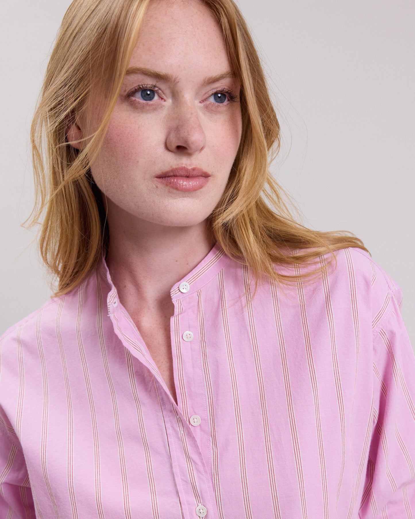 Chemise Femme en popeline de coton à rayures Rose Cristal