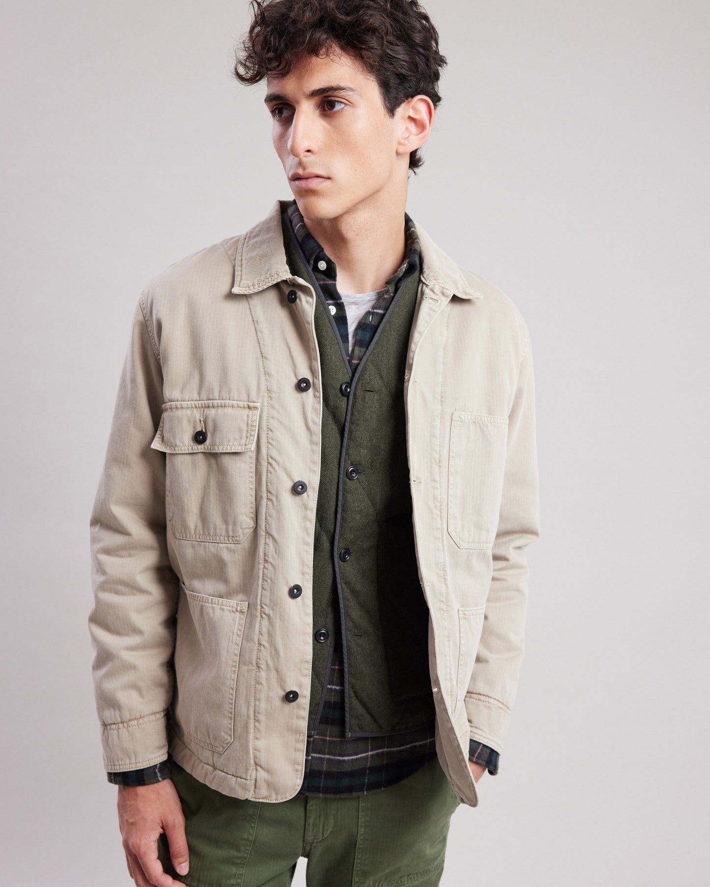 Jig Men's Beige herringbone cotton Jacket