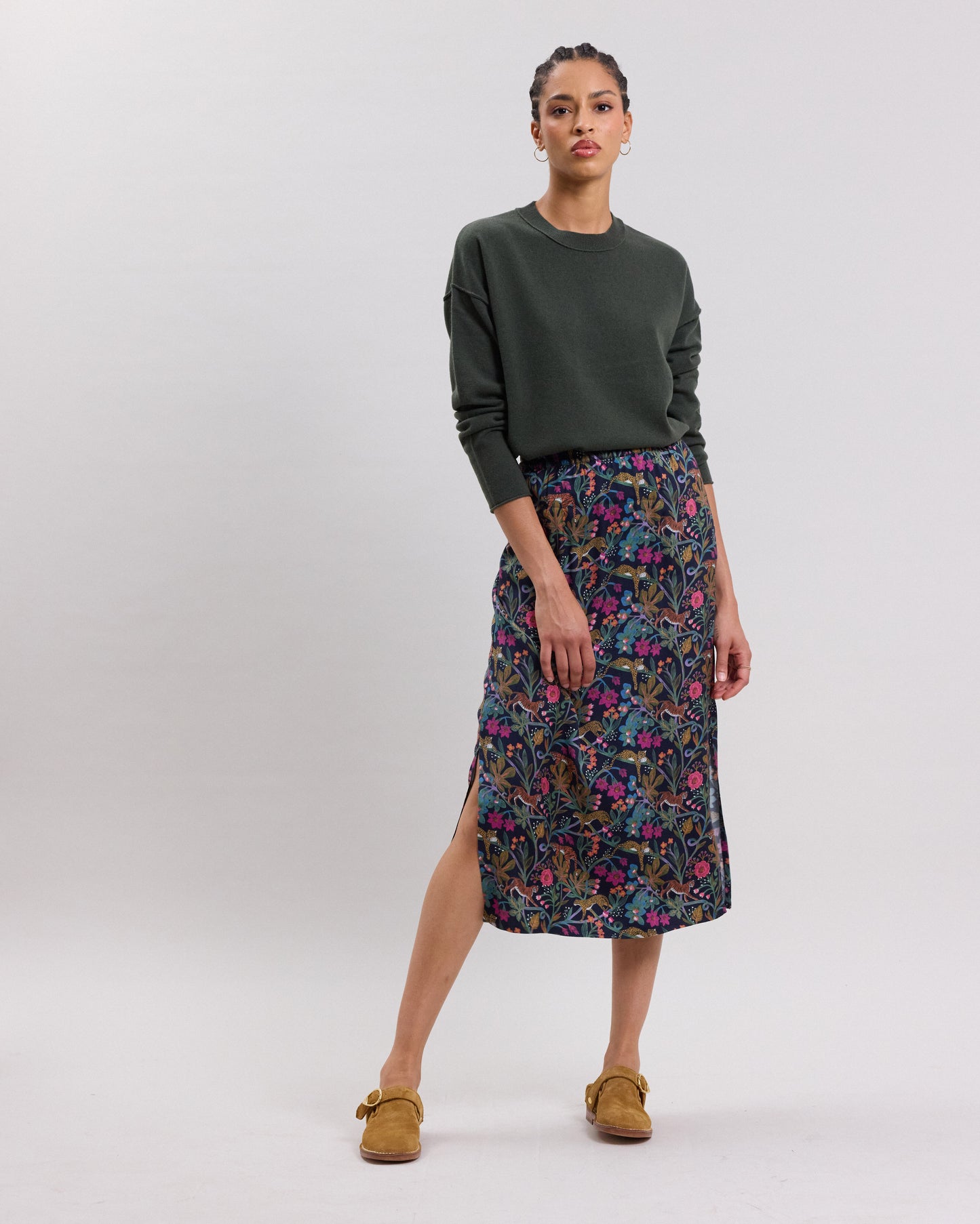 Jetty Women's navy blue jungle print viscose Skirt