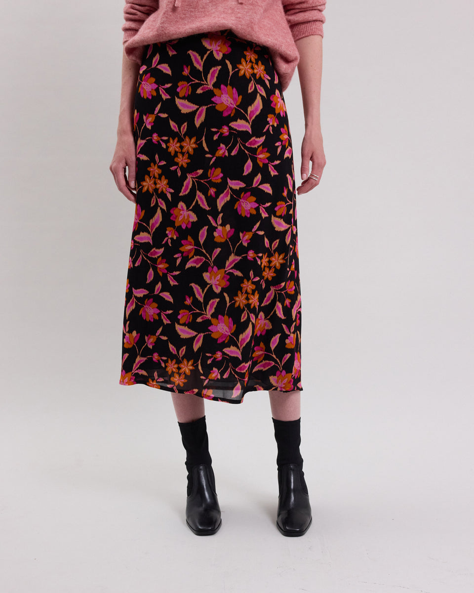 Jupe Femme en viscose imprimé floral Noir & Orange Juste - Image alternative