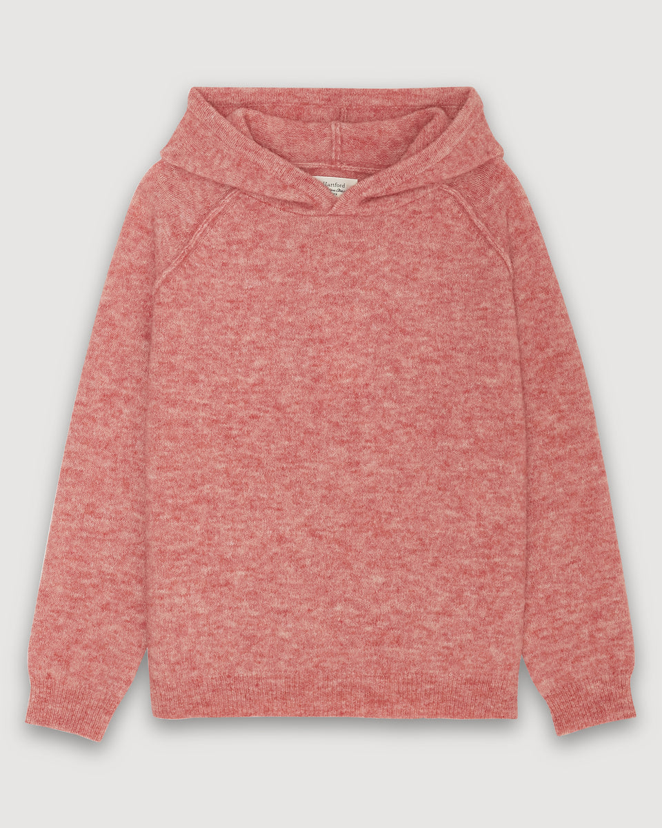 Pull Fille en alpaga & laine mérinos Rose chiné Macle Hoody - Image principale