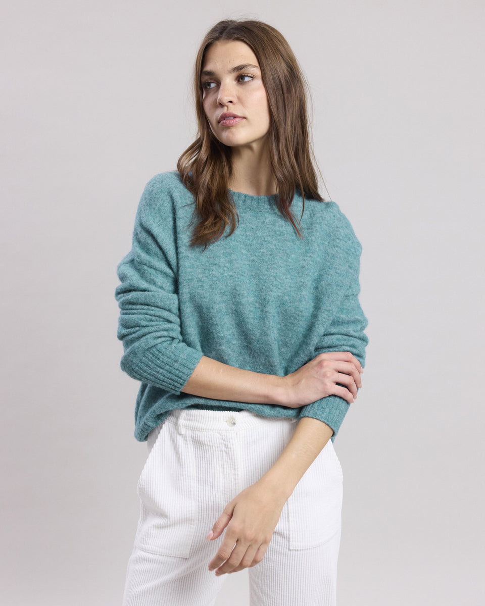 Pull Femme en alpaga & laine mérinos Vert Sauge chiné Matrix - Image principale