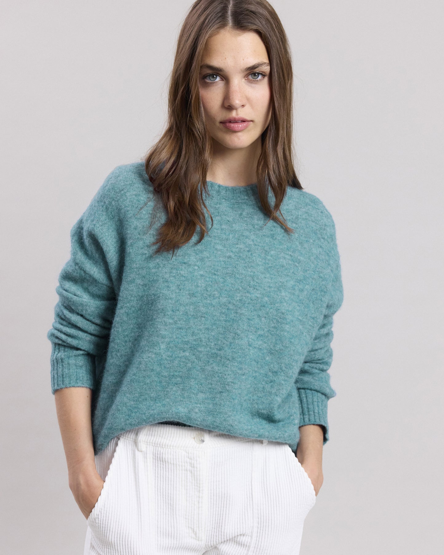 Pull Femme en alpaga & laine mérinos Vert Sauge chiné Matrix