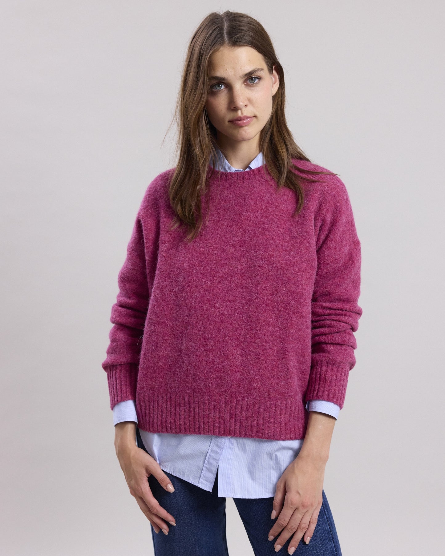 Pull Femme en alpaga & laine mérinos Framboise chiné Matrix BCMH510-06