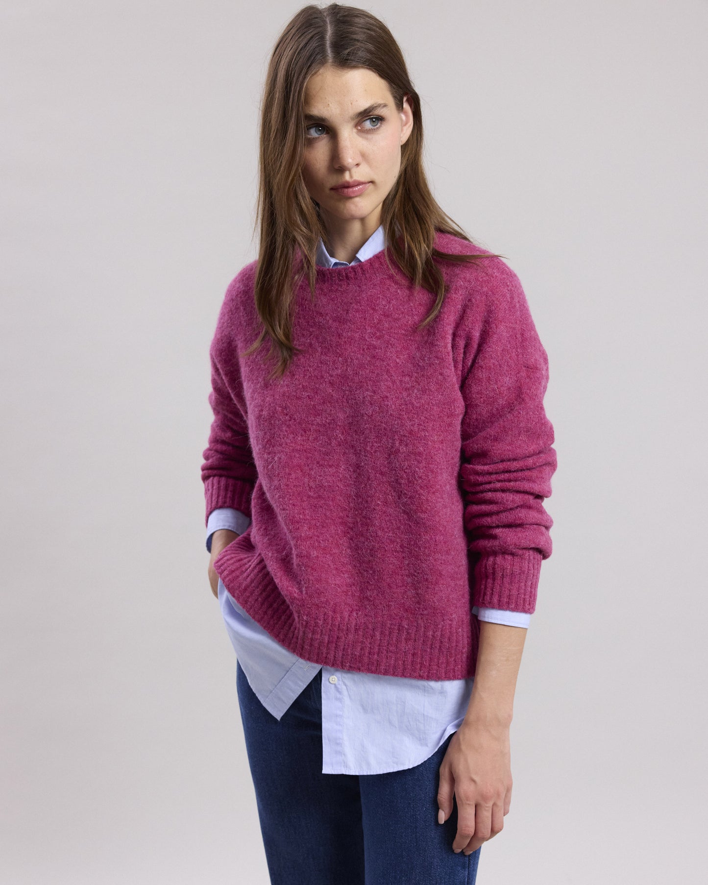 Pull Femme en alpaga & laine mérinos Framboise chiné Matrix BCMH510-06