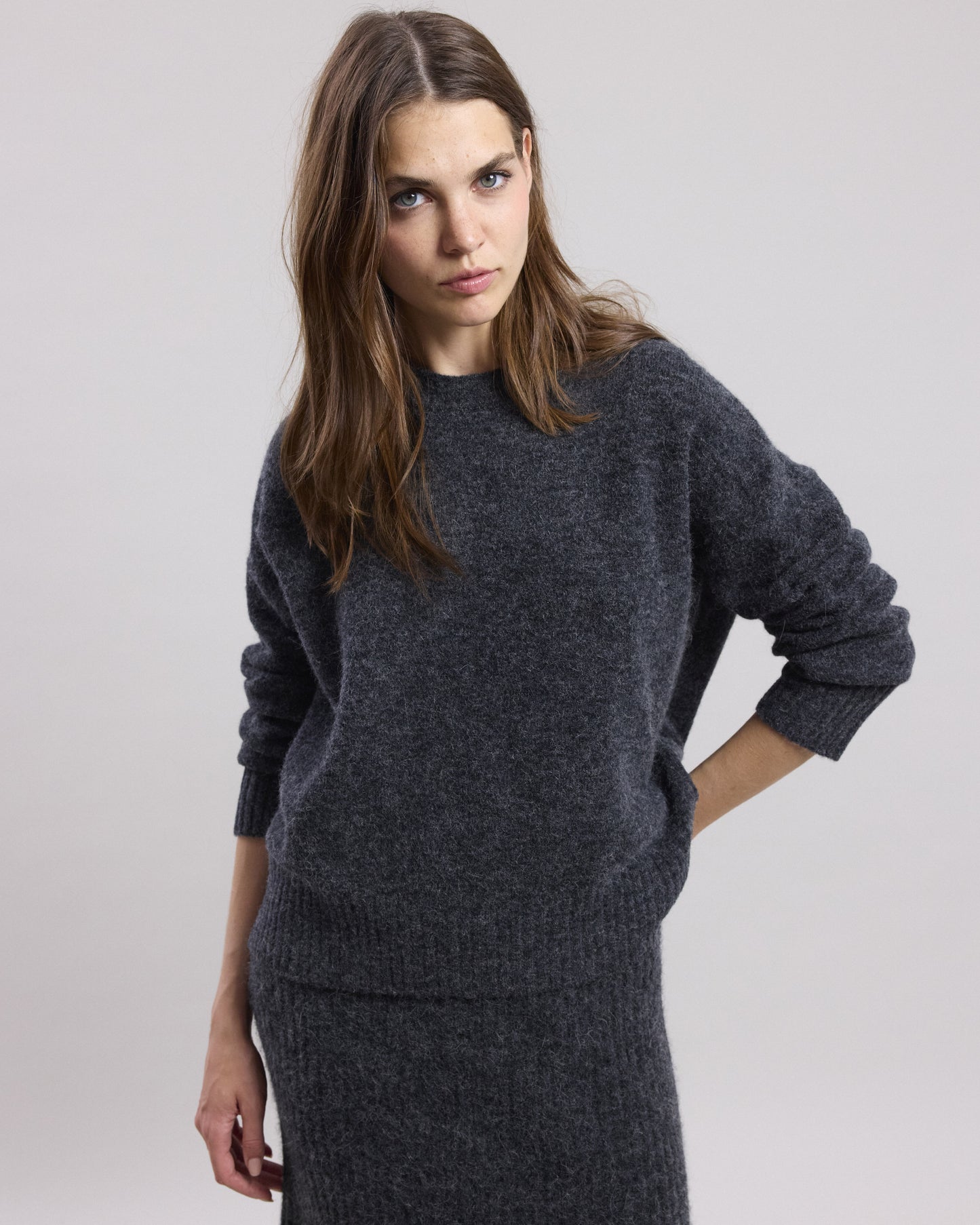 Pull Femme en alpaga & laine mérinos Gris anthracite chiné Matrix