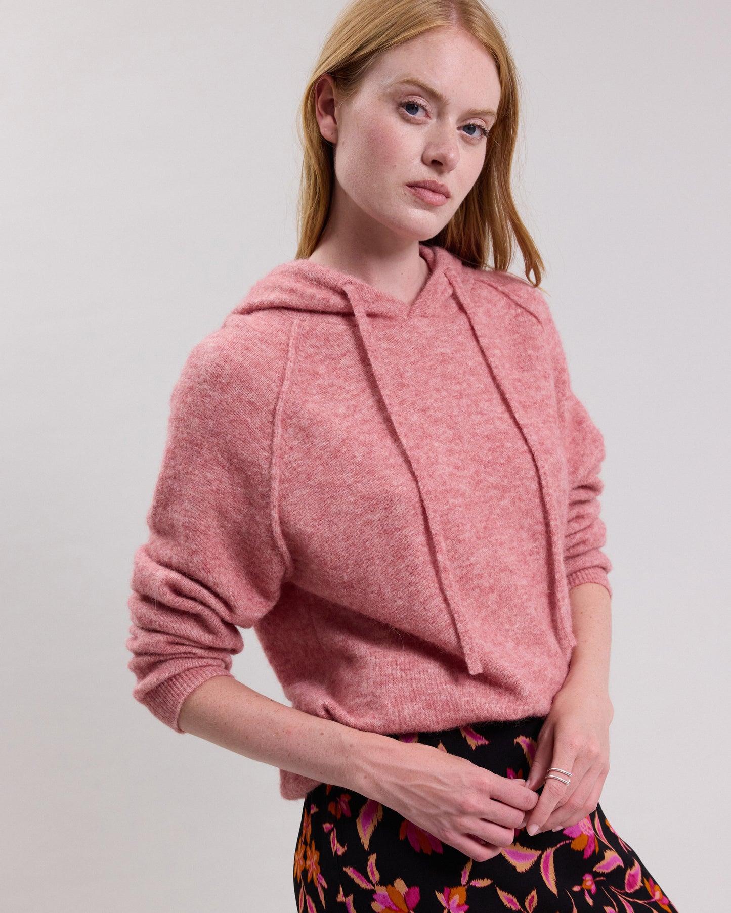 Pull Femme en alpaga & laine mérinos Rose chiné Macle Hoody