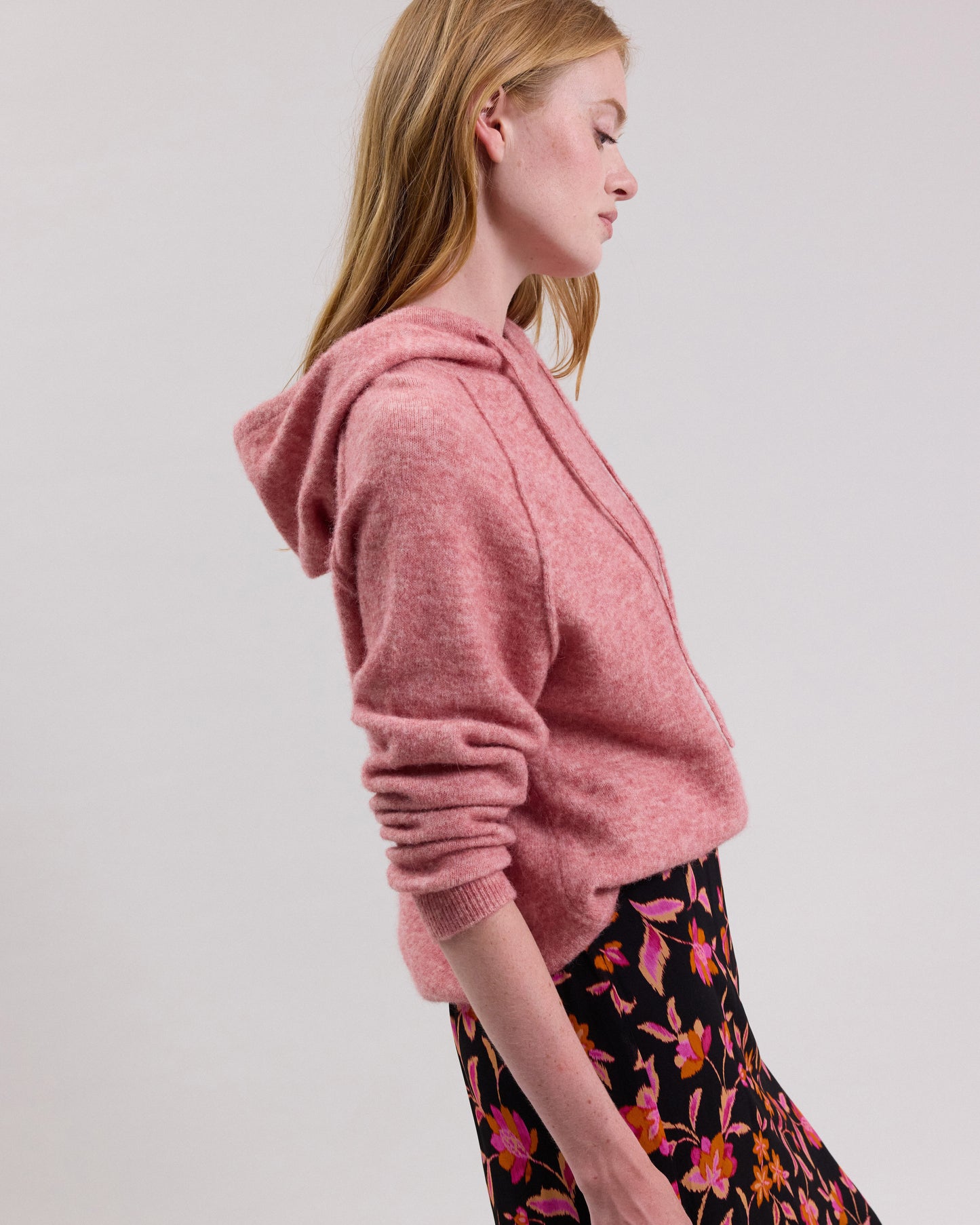 Pull Femme en alpaga & laine mérinos Rose chiné Macle Hoody