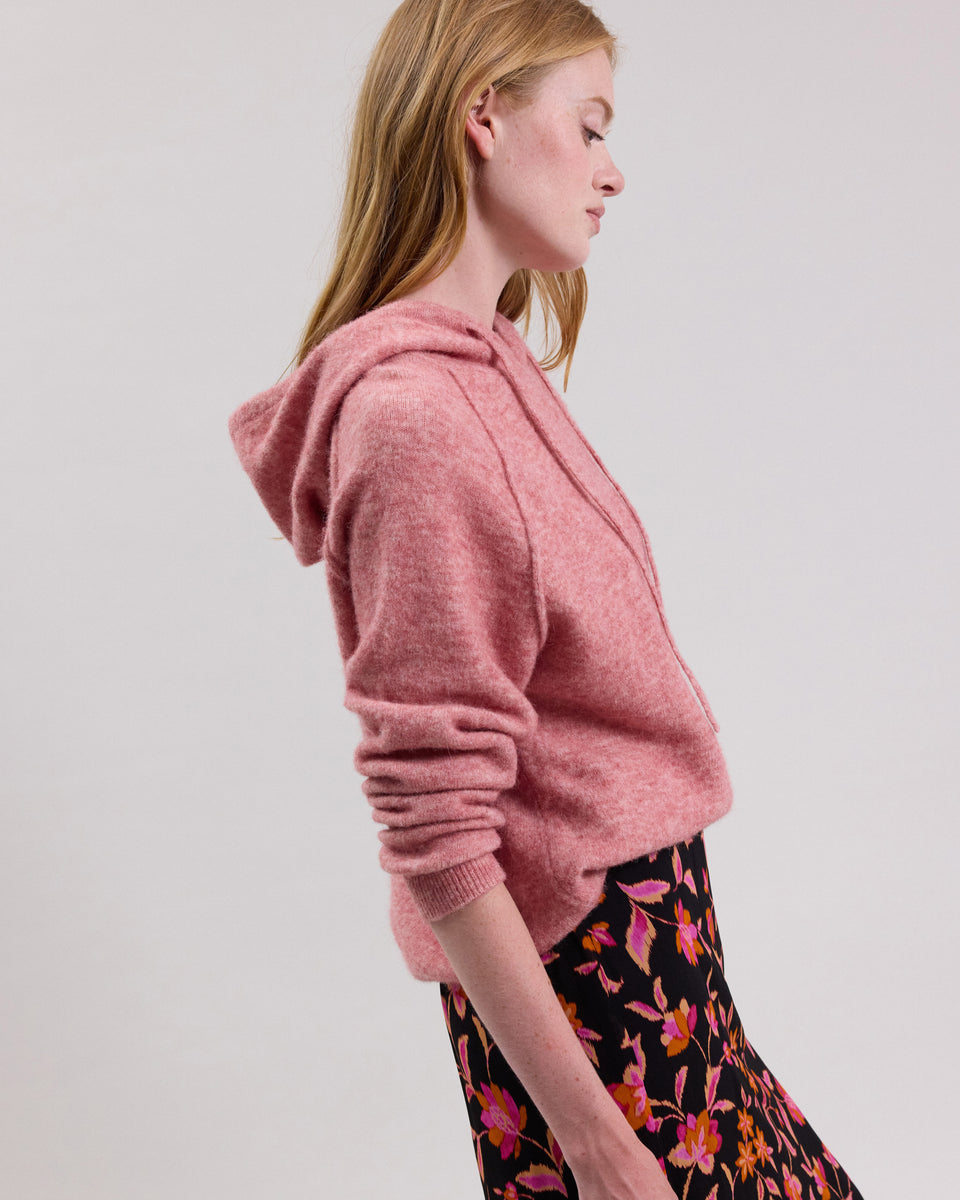 Pull Femme en alpaga & laine mérinos Rose chiné Macle Hoody - Image alternative