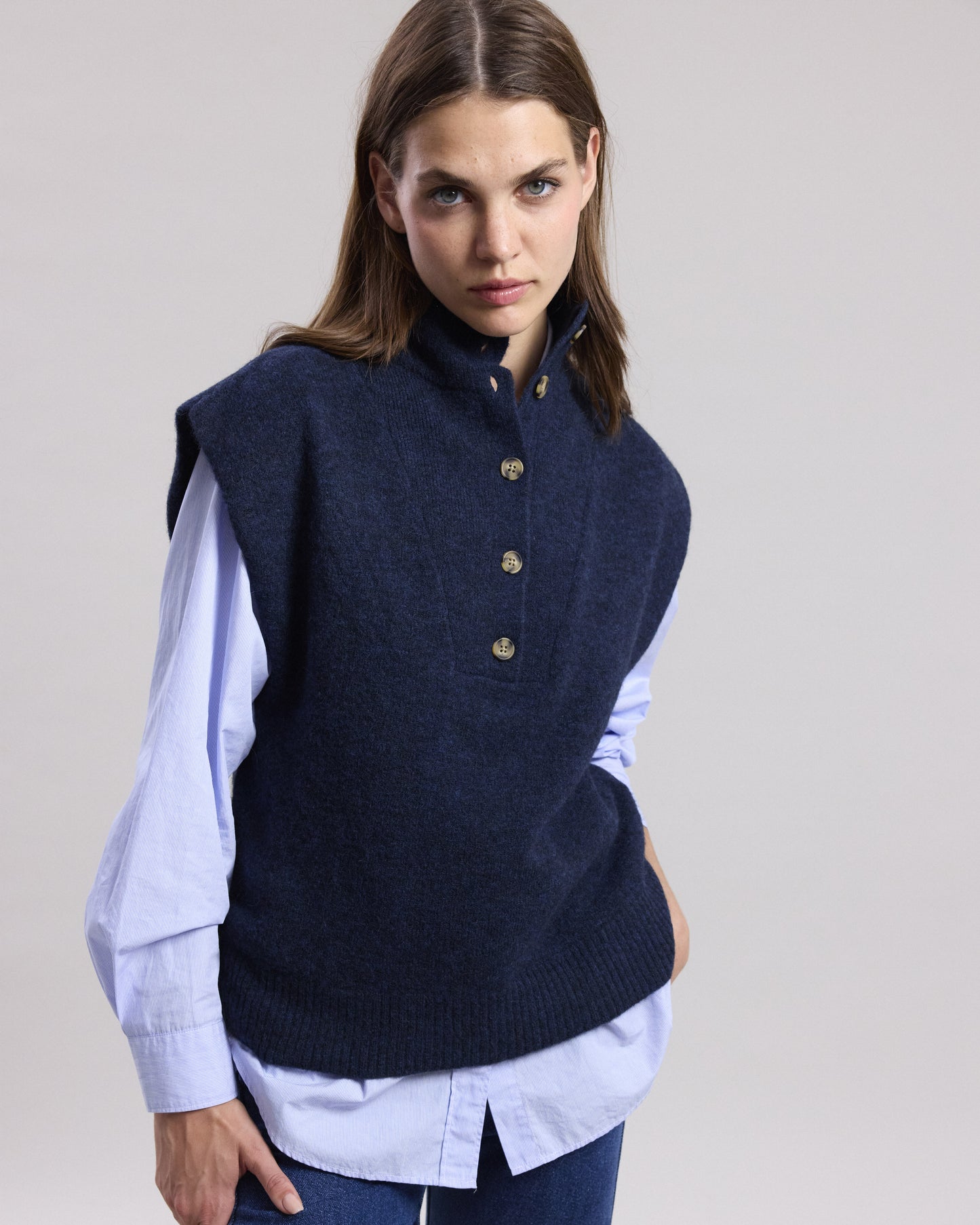 Pull Femme en alpaga & laine mérinos Bleu Marine chiné Murzo