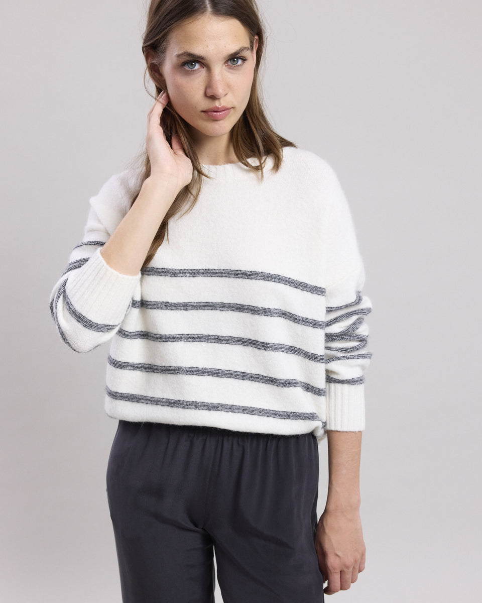 Pull Femme en alpaga & laine mérinos à rayures Ecru Manta - Image principale