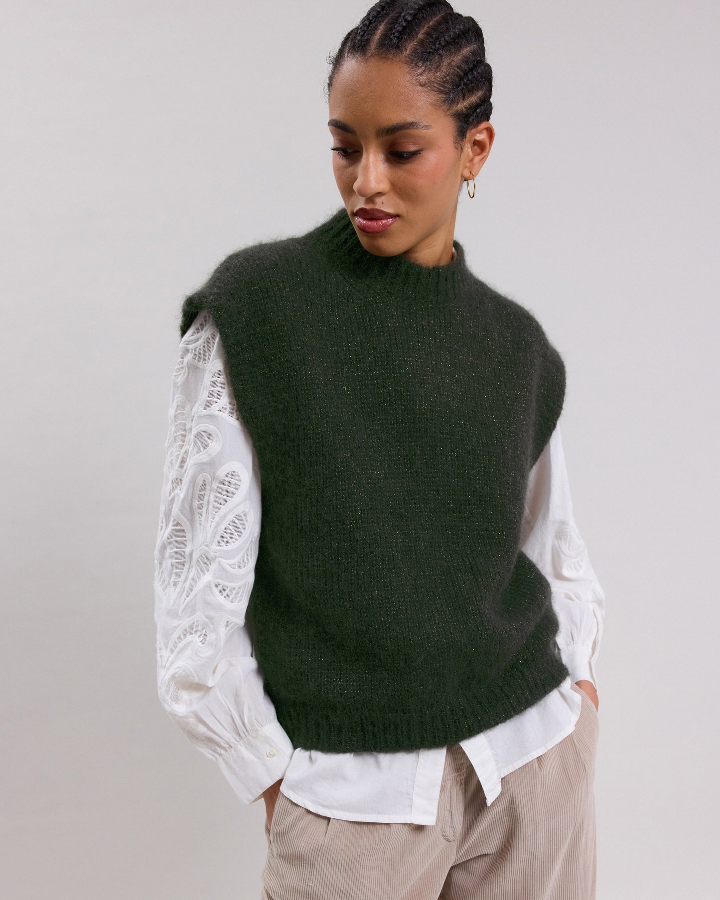 Maori Women's Military Green & Gold alpaca blend and lurex Sweater