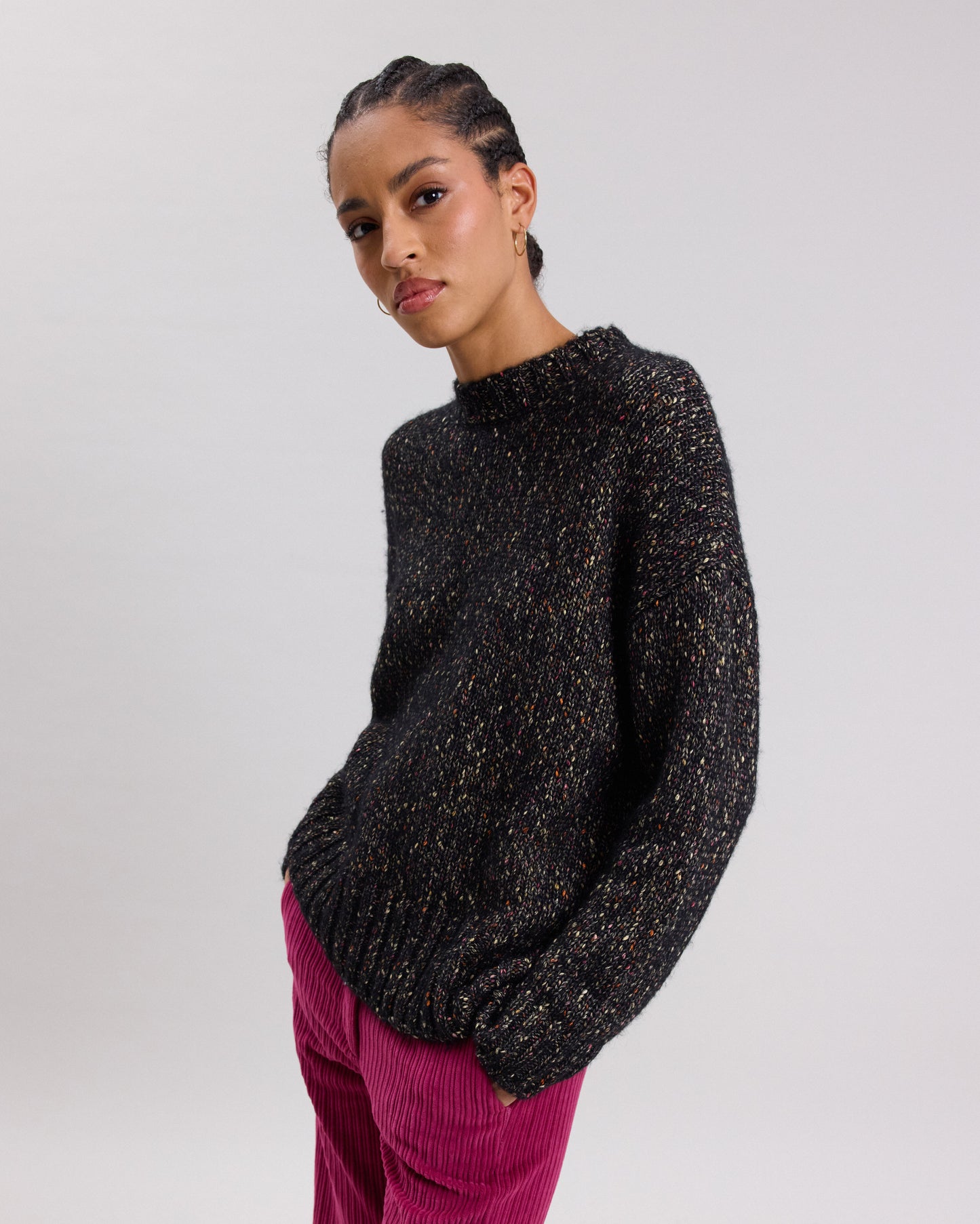 Pull Femme en coton & alpaga mélangé Noir chiné Maral