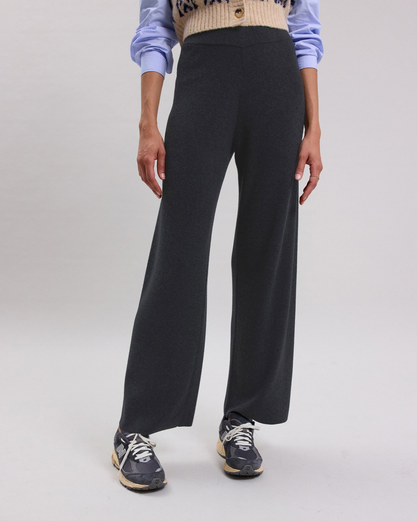 Pantalon Femme en viscose et laine mérinos mélangées Gris anthracite Meano