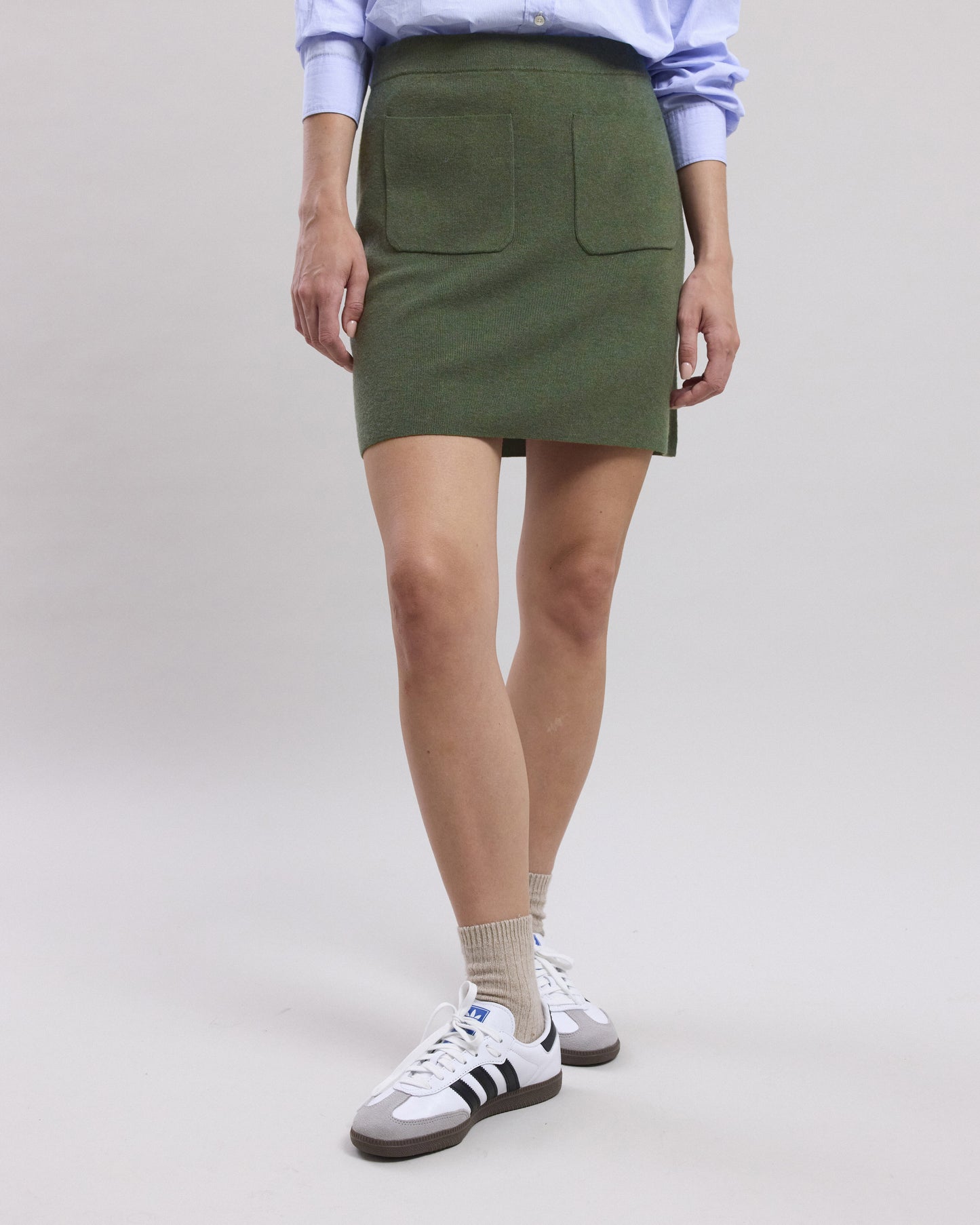 Jupe Femme en viscose et laine mérinos mélangées Vert Militaire Messina BCNK518-01