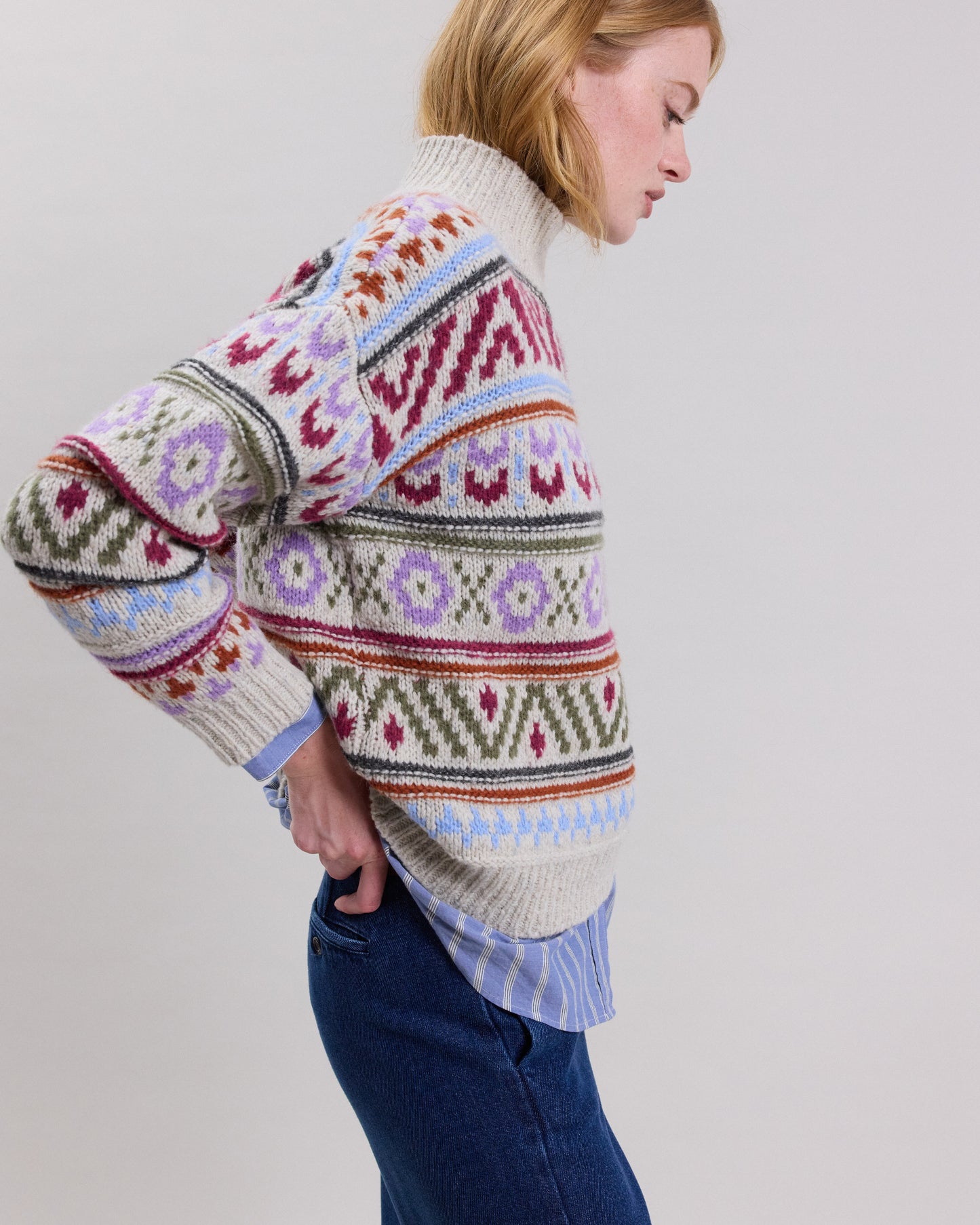 Pull Femme en laine mérinos et alpaga jacquard Multicolore Mayalen