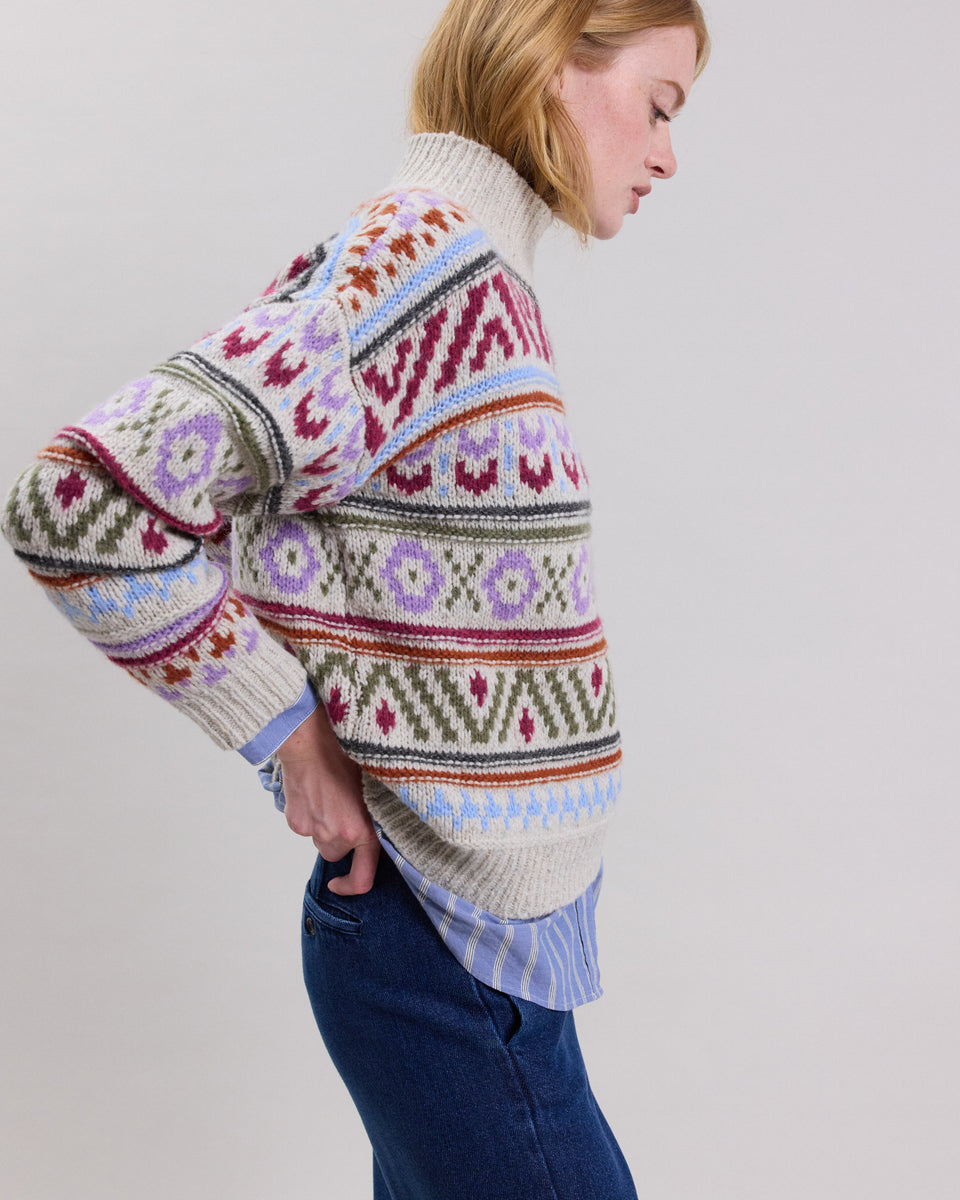 Pull Femme en laine mérinos et alpaga jacquard Multicolore Mayalen - Image alternative