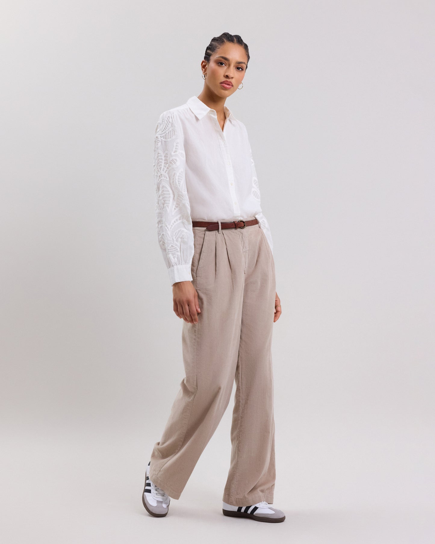 Pantalon Femme en velours côtelé Beige Panache