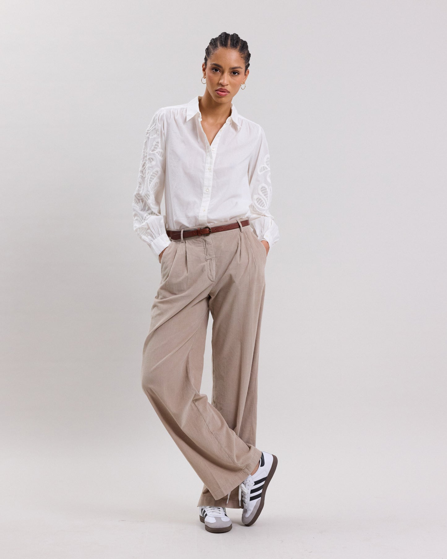 Pantalon Femme en velours côtelé Beige Panache