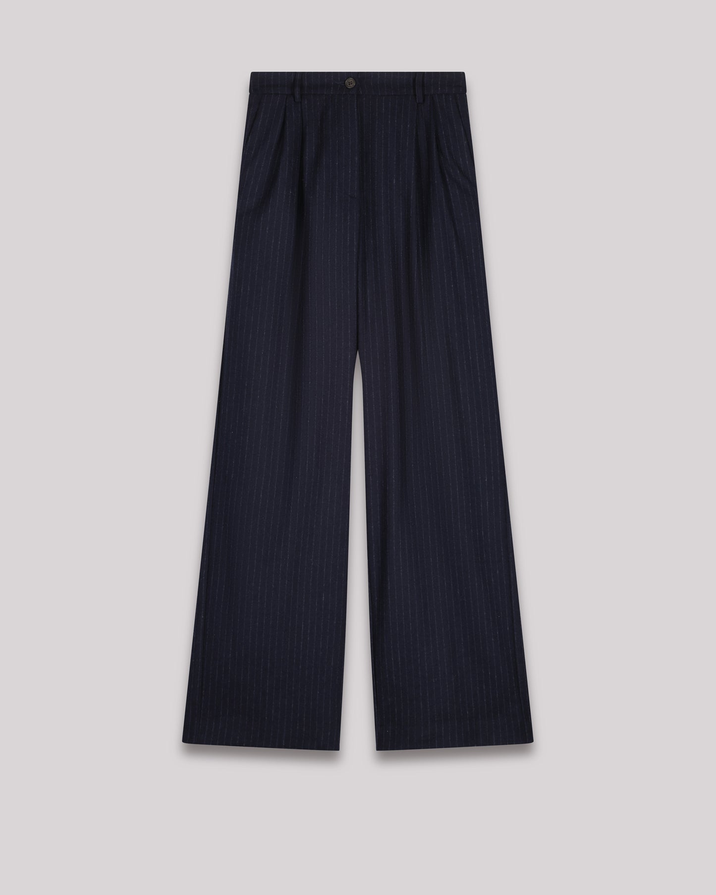 Pantalon Femme en laine vierge mélangée imprimé rayures Bleu Marine Panache