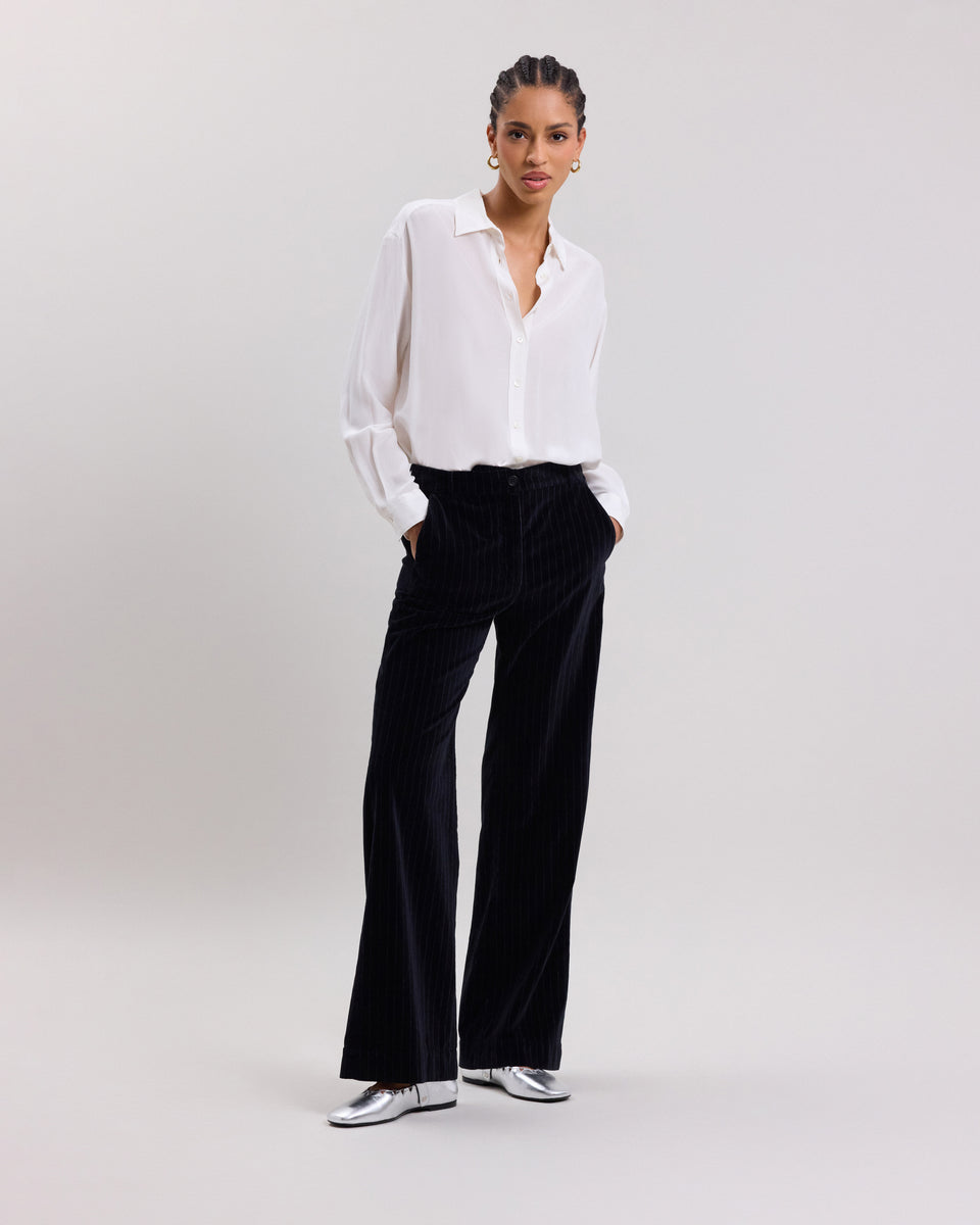 Pandore Women's black striped velvet Pants - Image principale