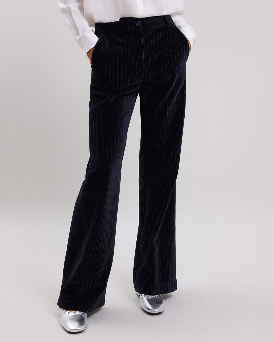 Pandore Women's black striped velvet Pants - Image alternative