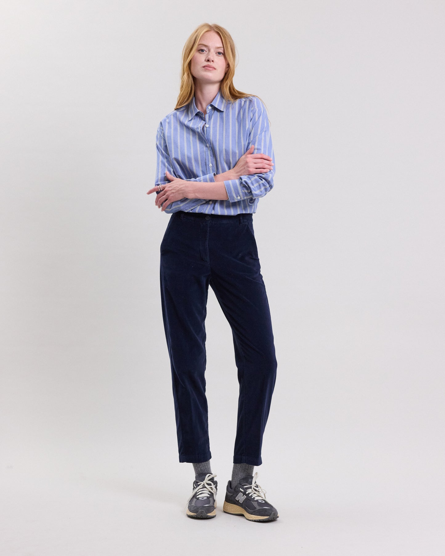 Pantalon Femme en velours lisse Bleu marine Perfect BCPE602-33