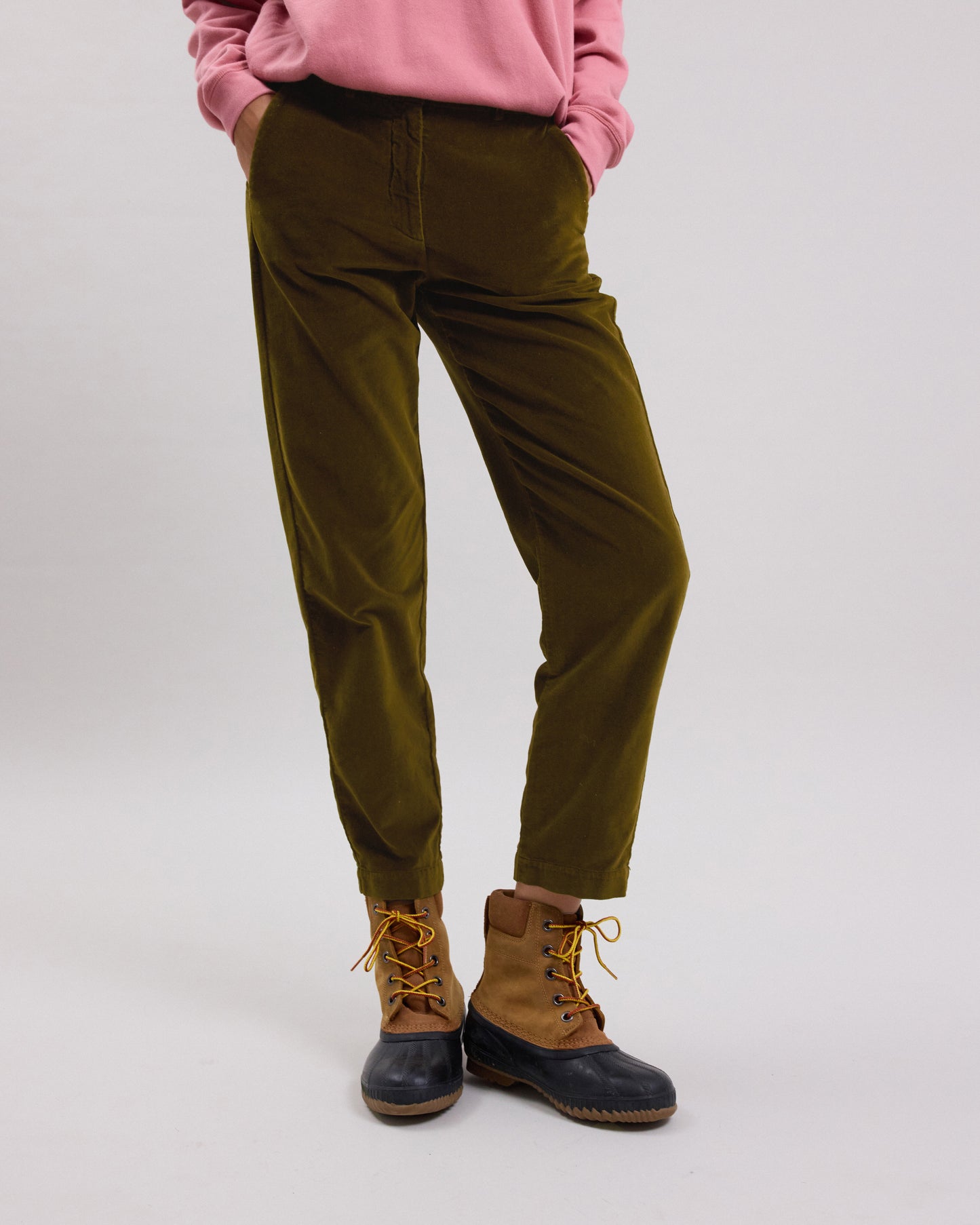 Pantalon Femme en velours lisse Vert militaire Perfect