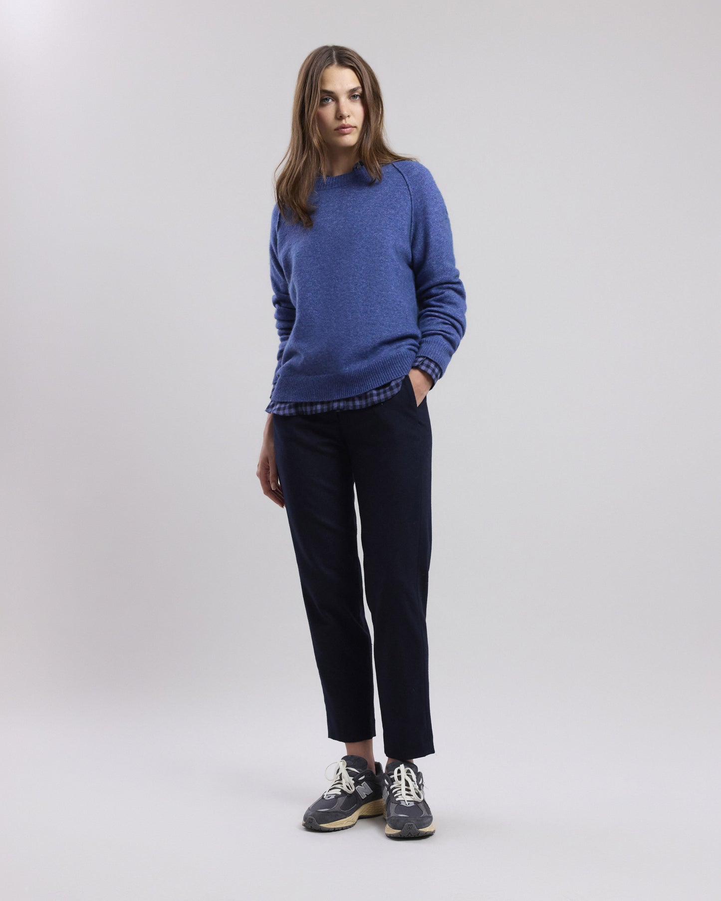 Pantalon Femme en flanelle de laine mélangée Bleu Marine Perfect