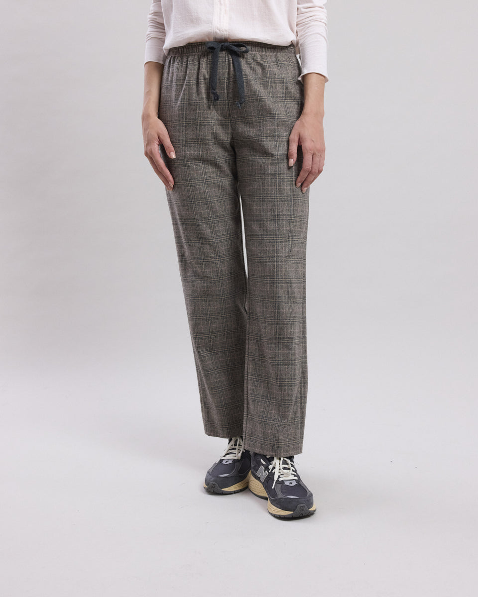 Pantalon Femme en laine vierge mélangée imprimé à carreaux Beige & Gris Peyo - Image alternative