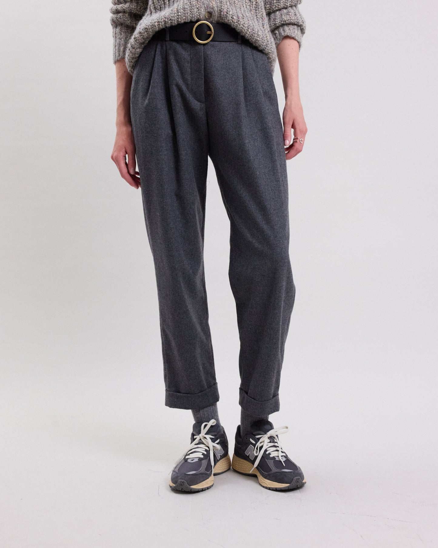 Pantalon Femme en flanelle de laine mélangée Gris Poete