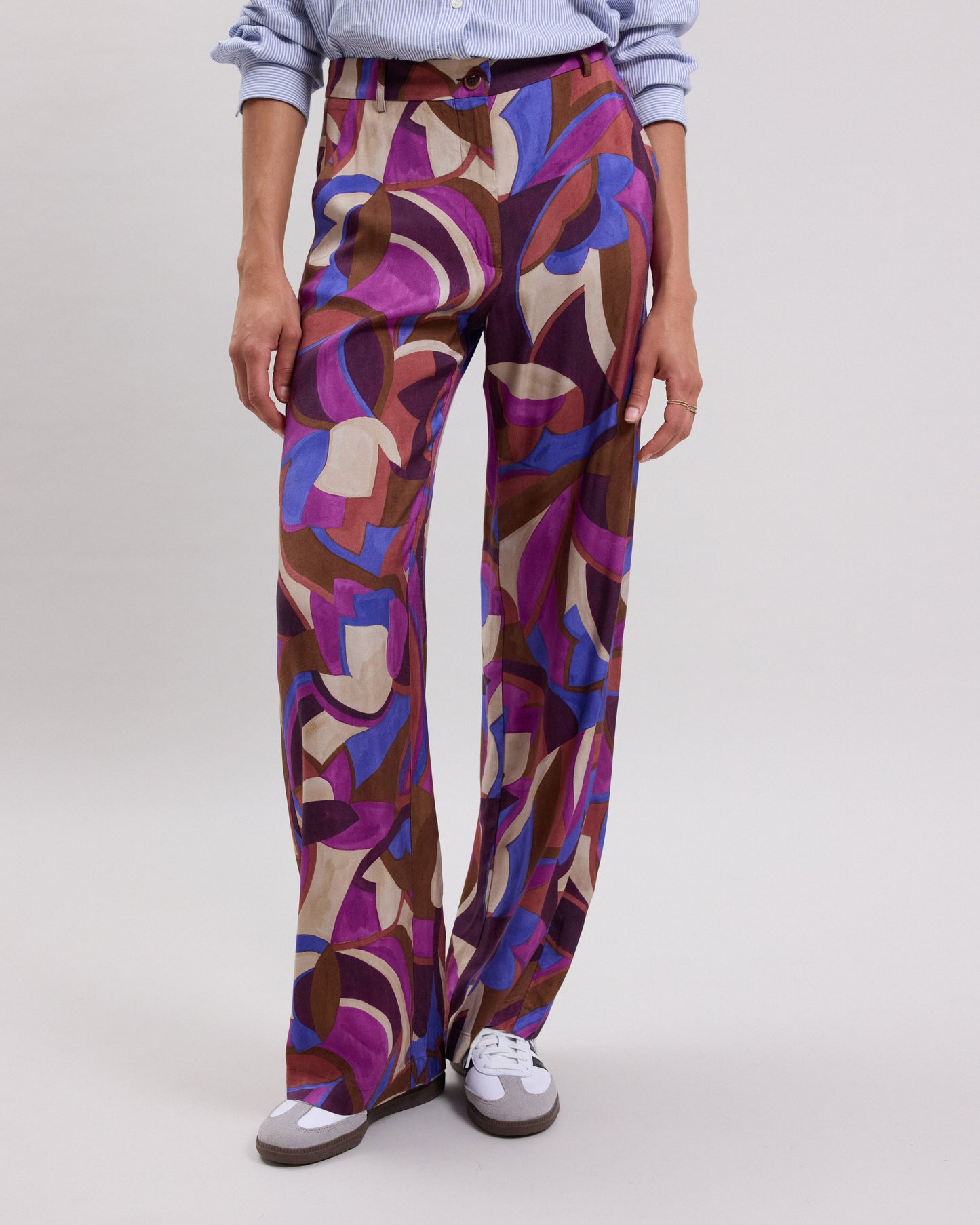 Positano Women's beige & purple geometric print viscose Pants