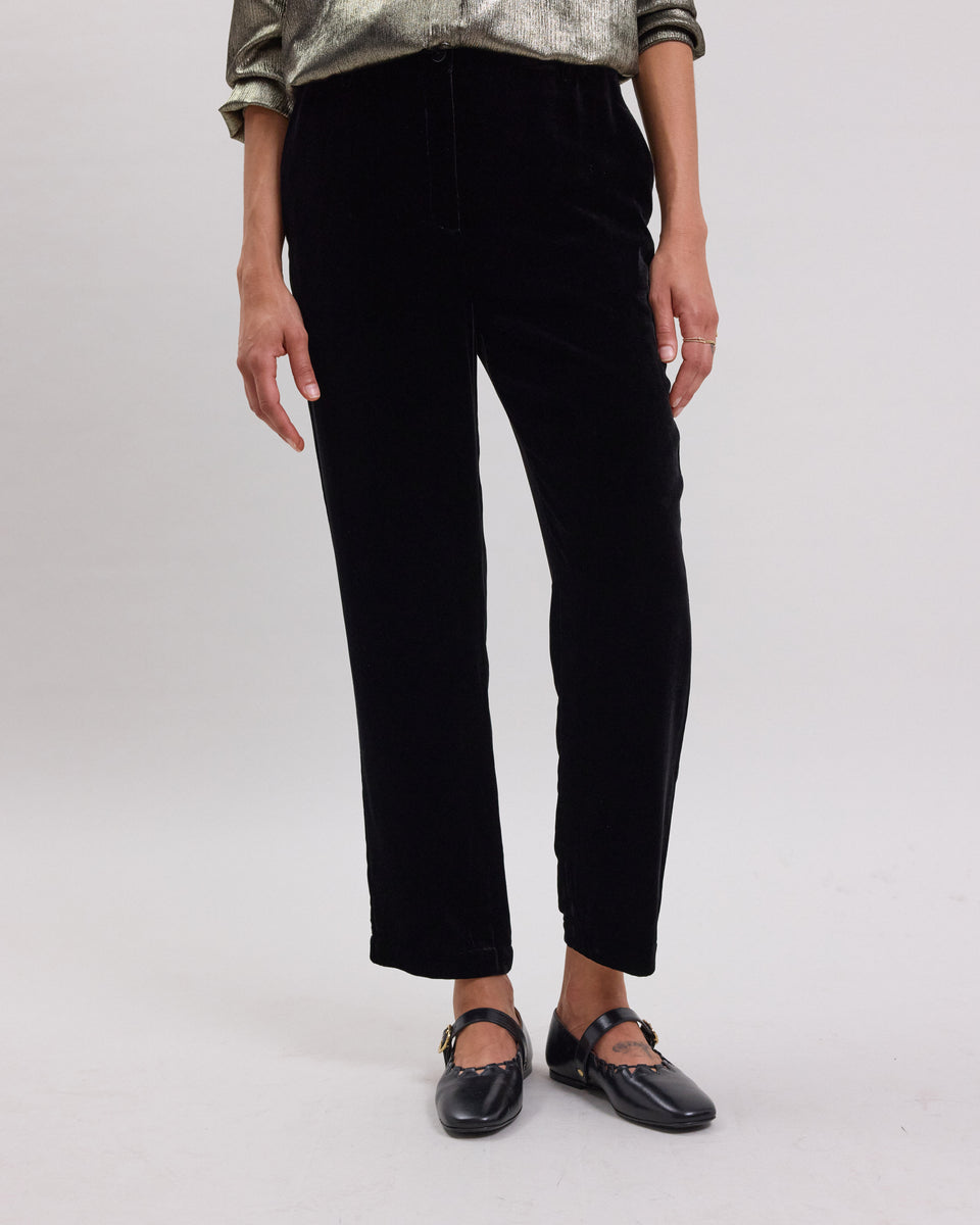 Pantalon Femme en panne de velours lisse Noir Pietra - Image alternative