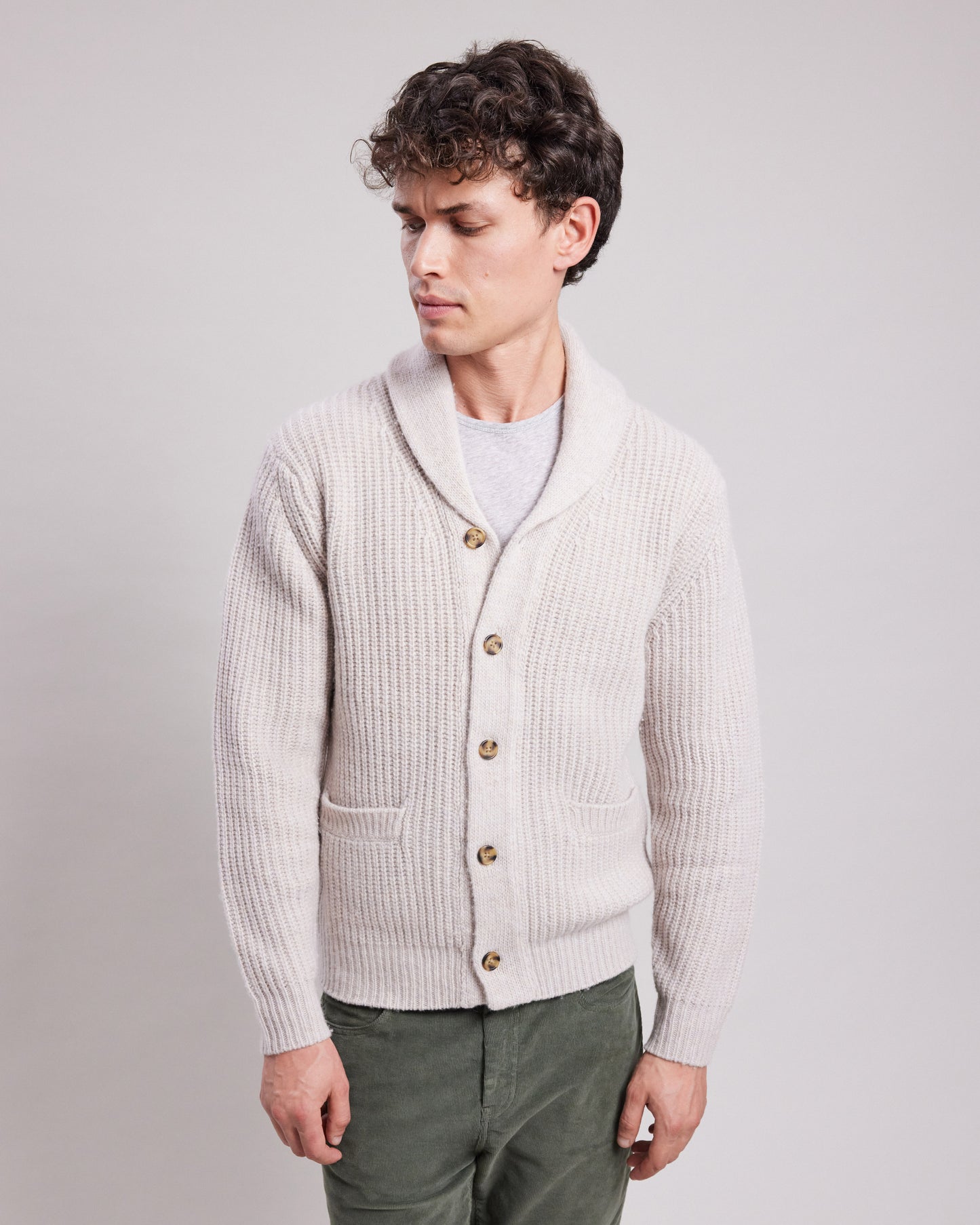 Shawl Men's Off-White alpaca & yak wool Cardigan