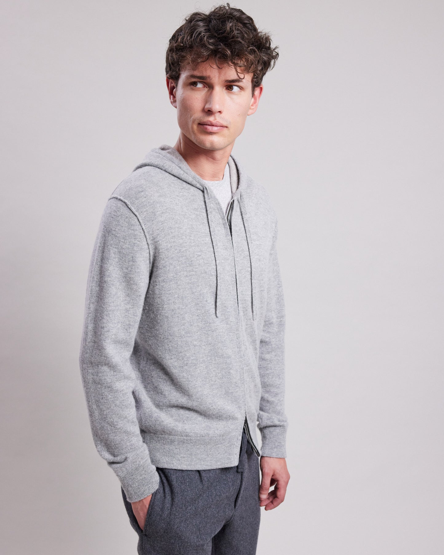 Pull à capuche Homme en laine & cachemire Gris