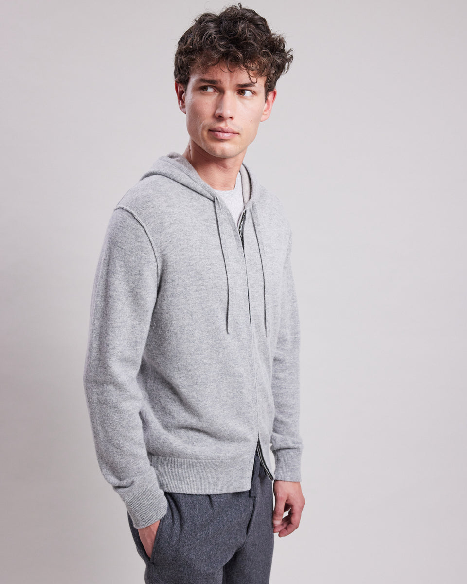 Pull à capuche Homme en laine & cachemire Gris - Image principale