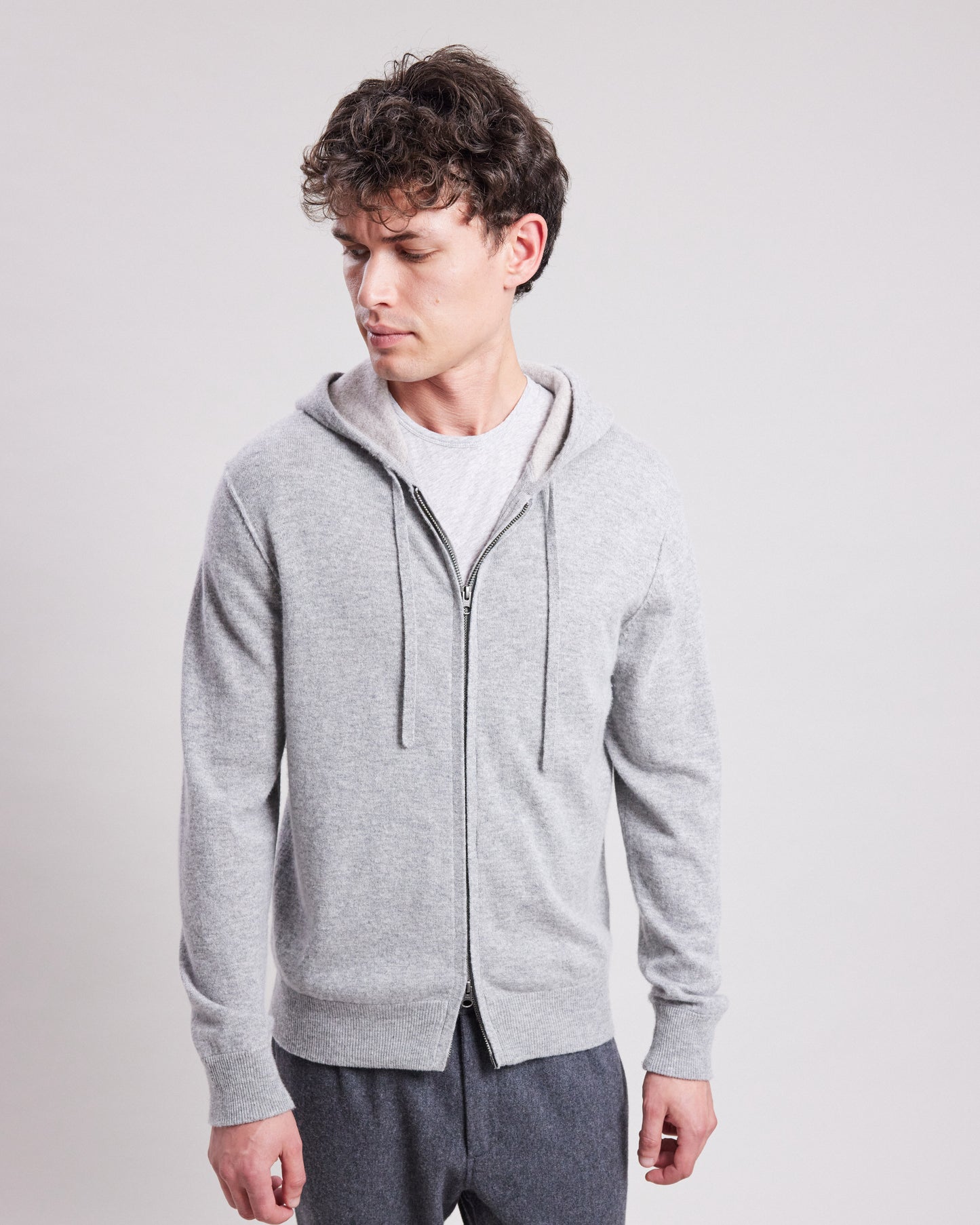 Pull à capuche Homme en laine & cachemire Gris