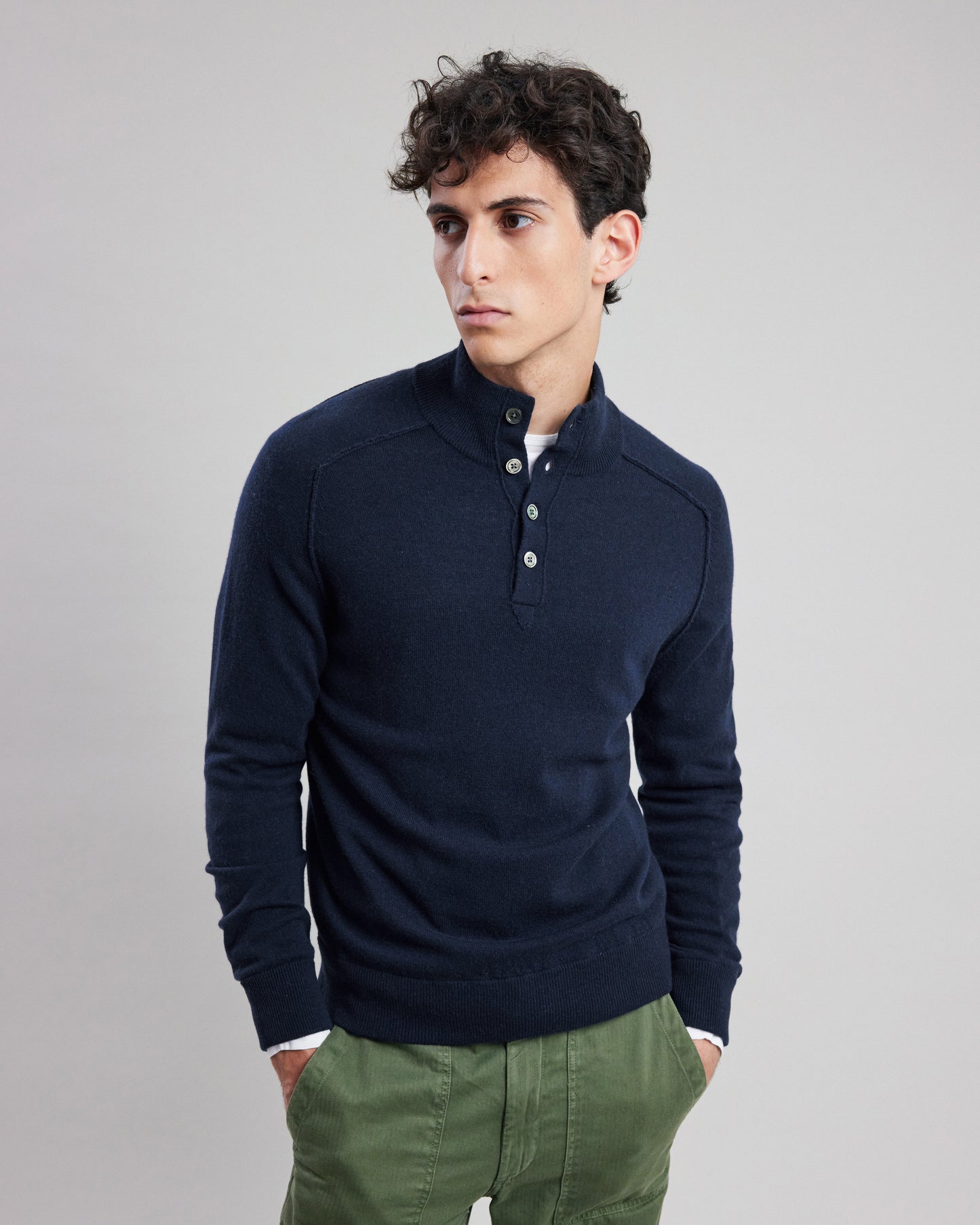 Pull col montant Homme en laine & cachemire Bleu Marine