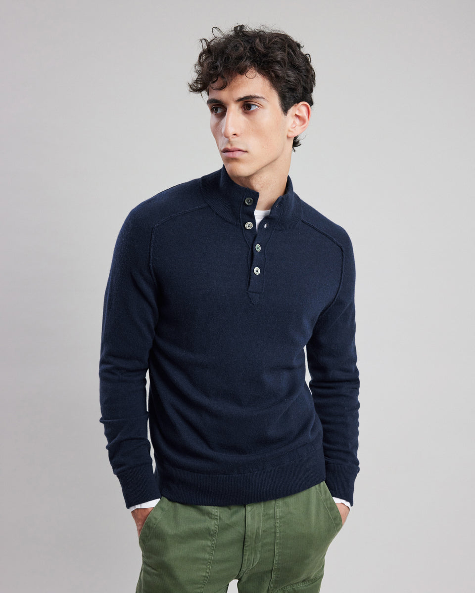 Pull col montant Homme en laine & cachemire Bleu Marine - Image principale